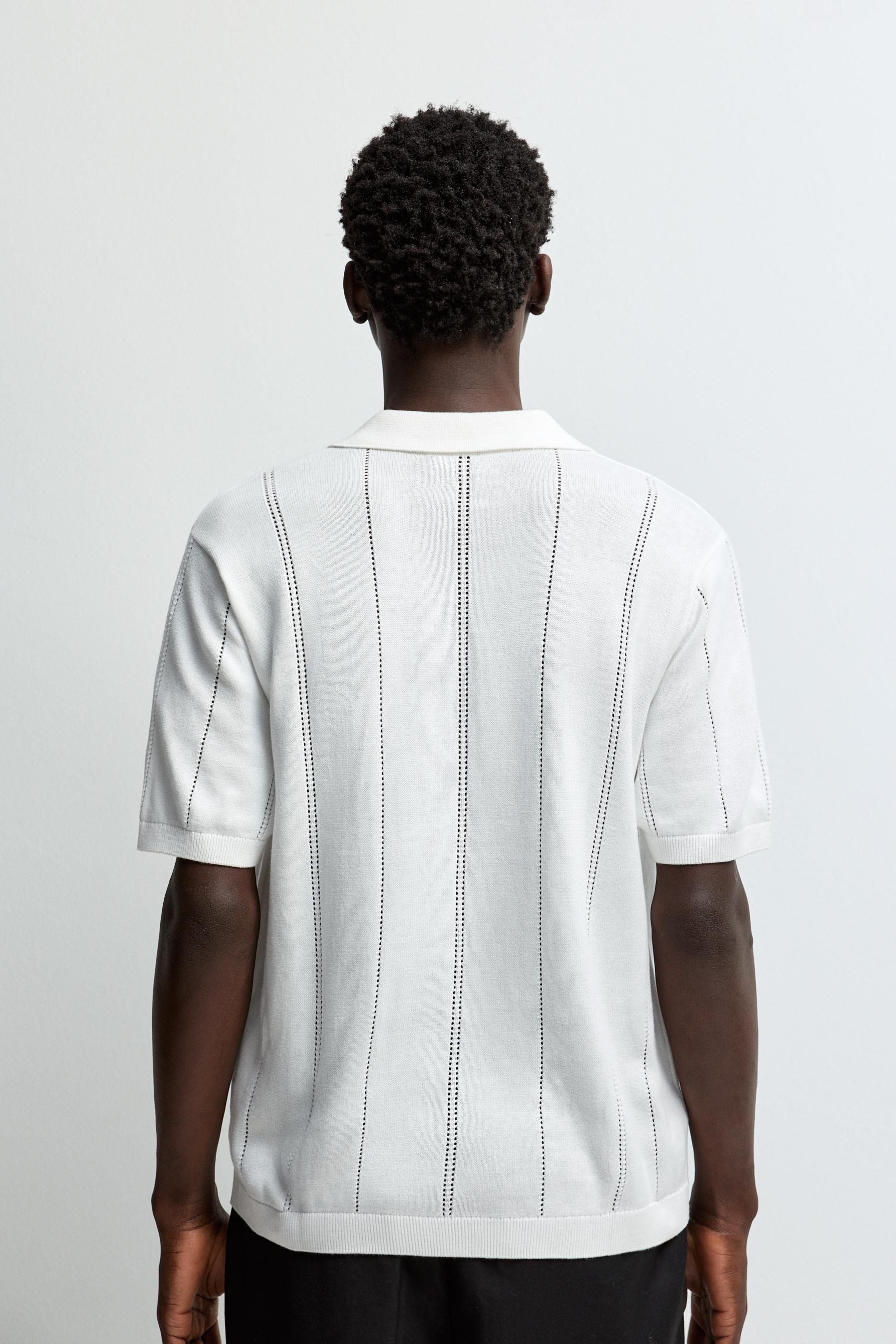 Openwork knit polo shirt — WHITE