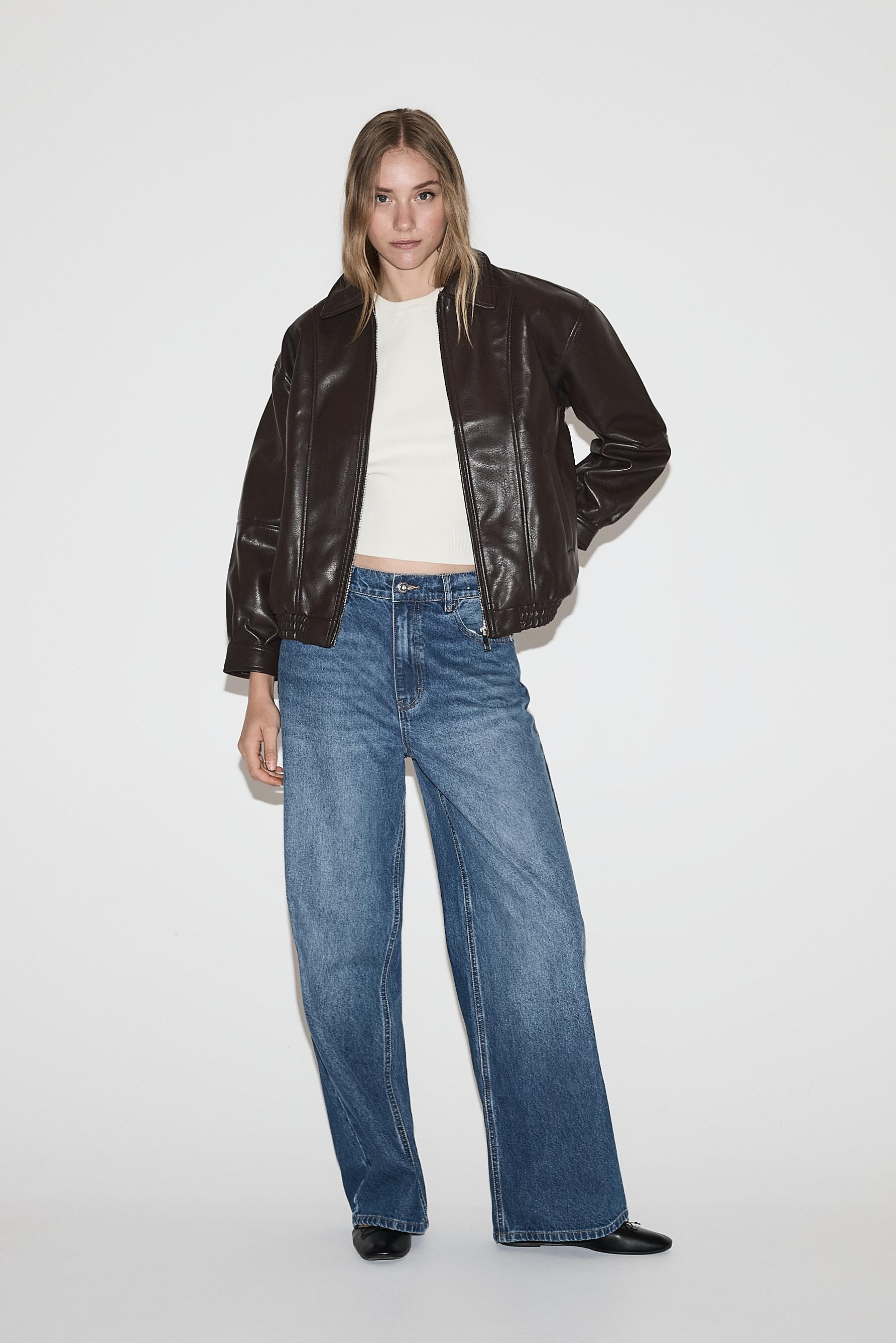 Oversize leather effect bomber jacket — CHOCOLATE