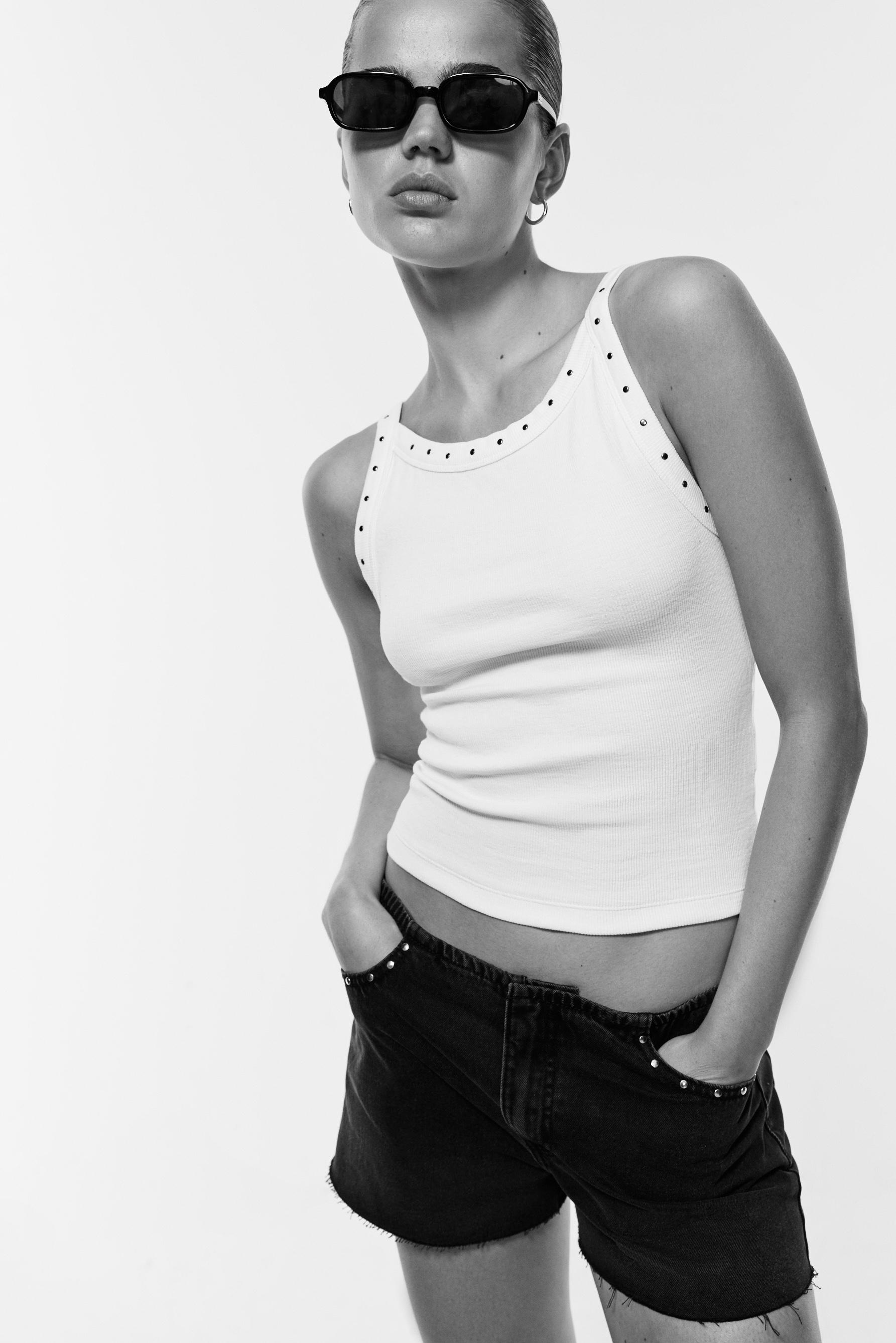 Studded denim shorts — BLACK