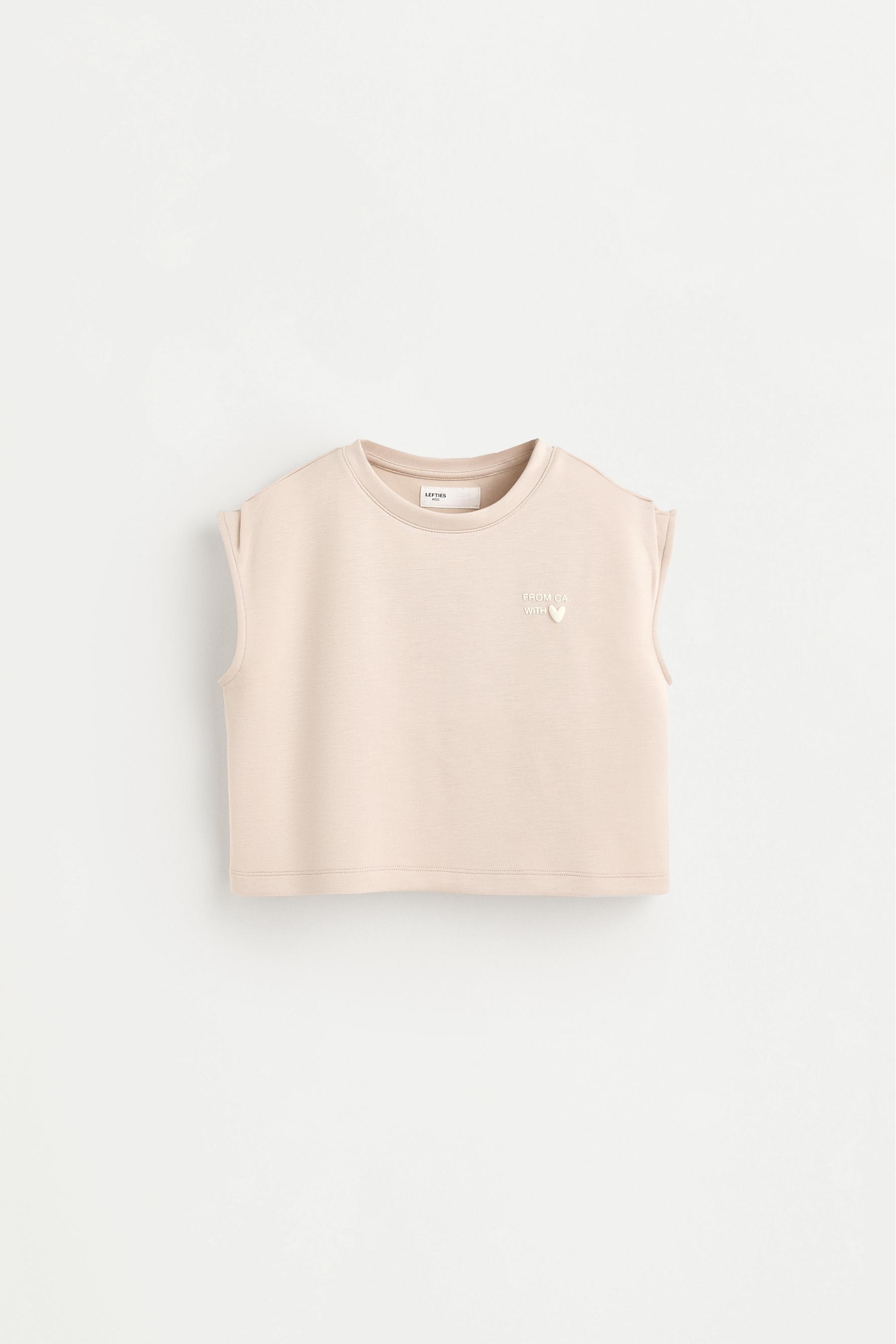 Cropped fluid plush T-shirt — BEIGE