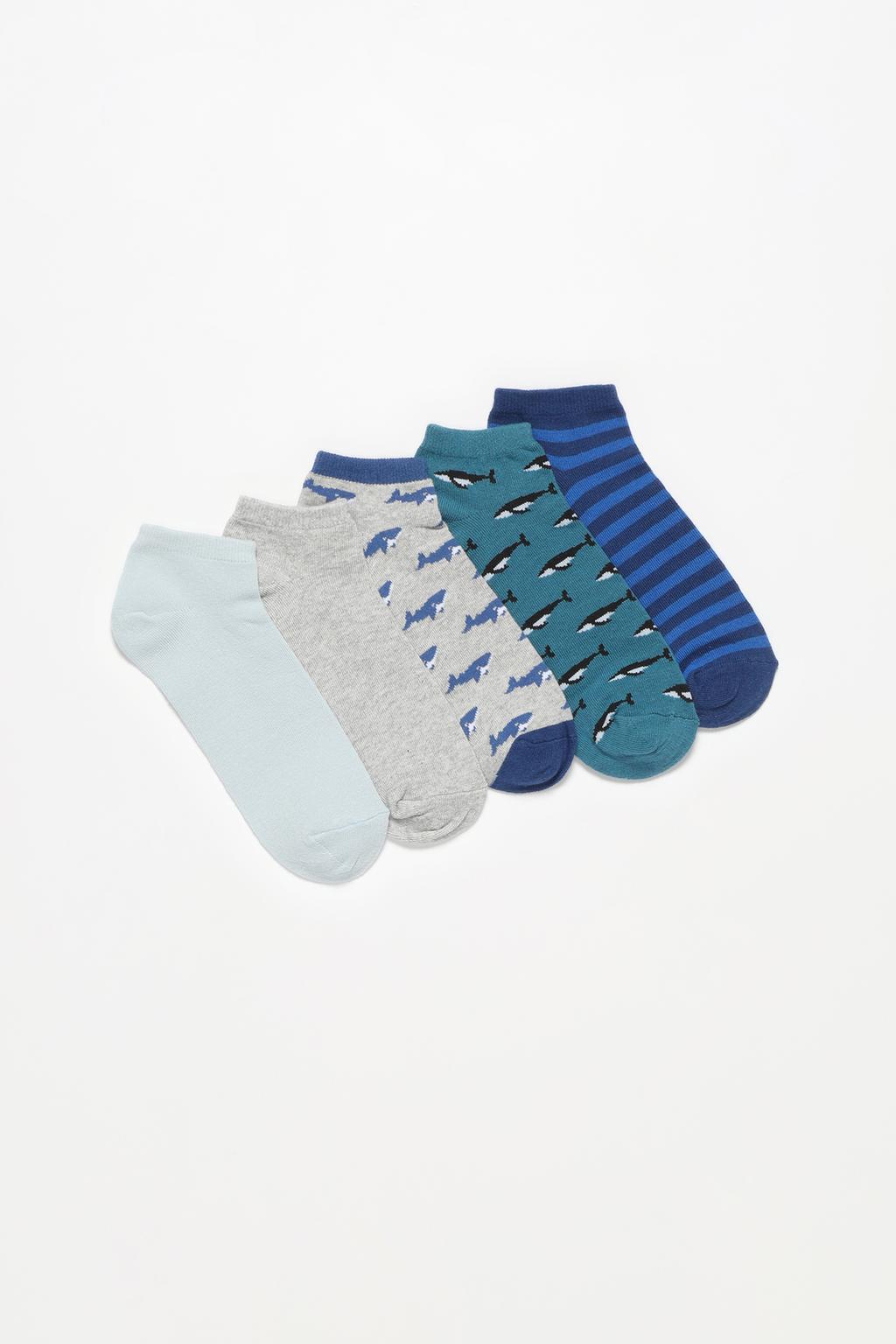 Pack of 5 pairs of short shark print socks