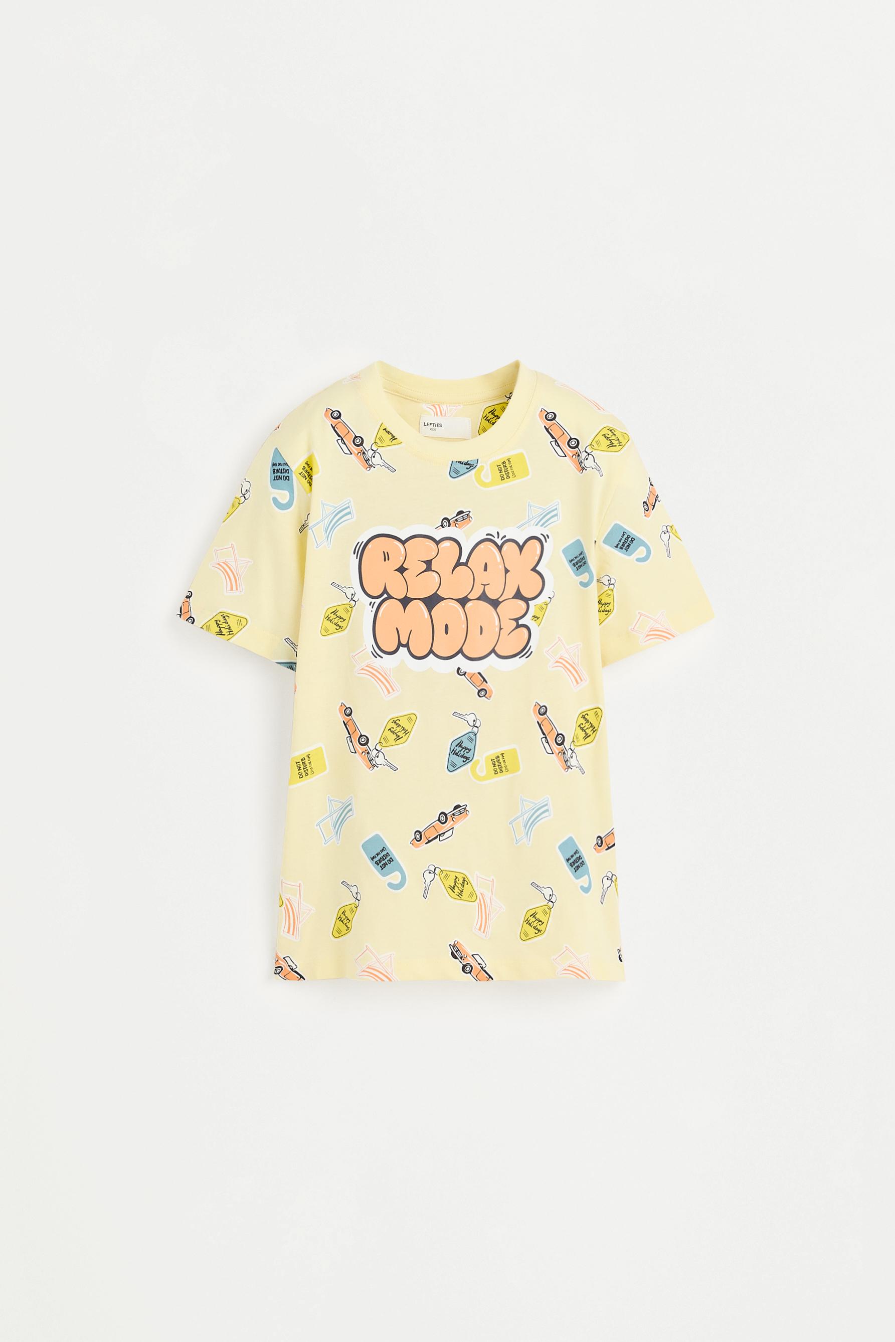 Short printed pyjamas with slogan — PASTEL YELLOW