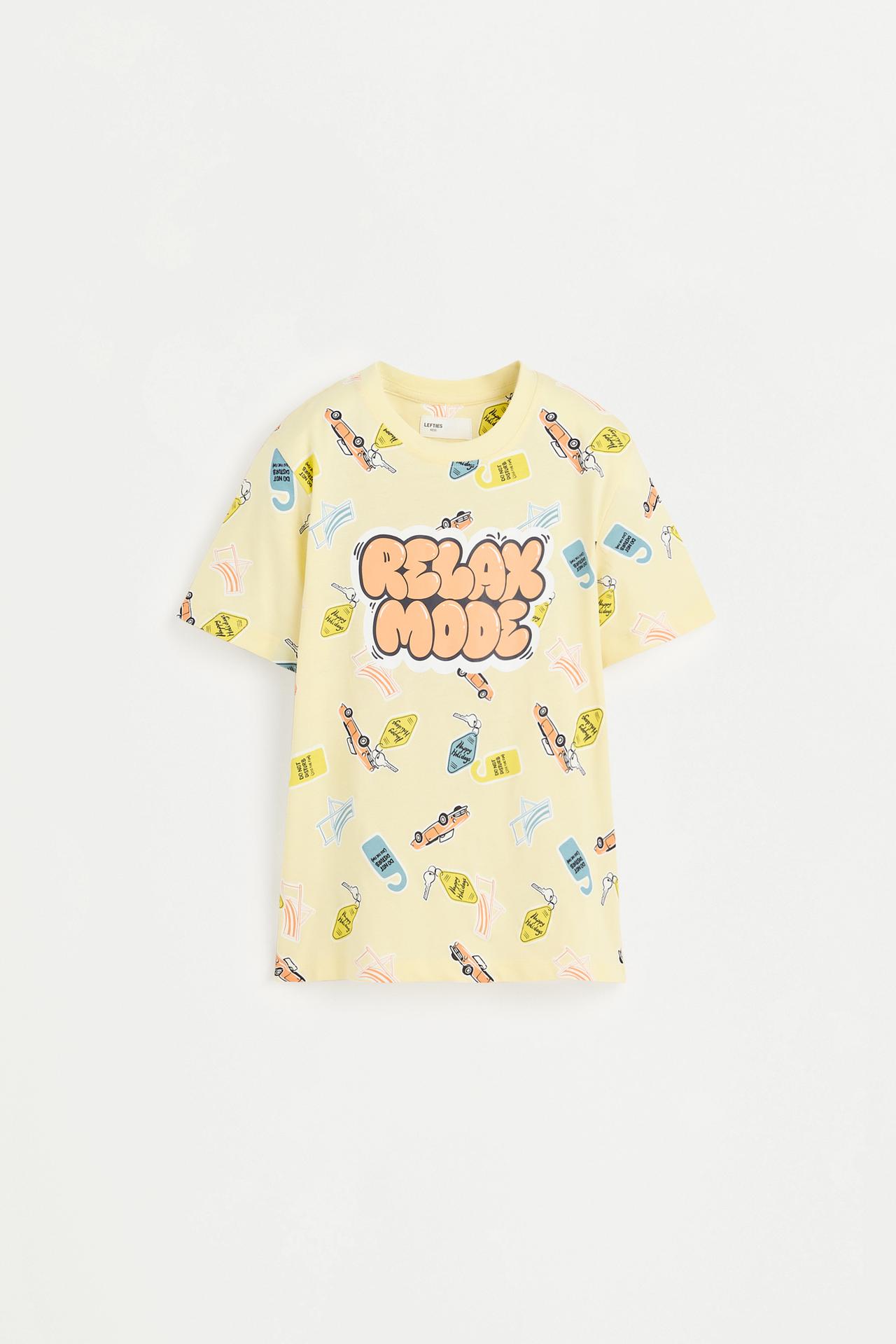 Short printed pyjamas with slogan — PASTEL YELLOW