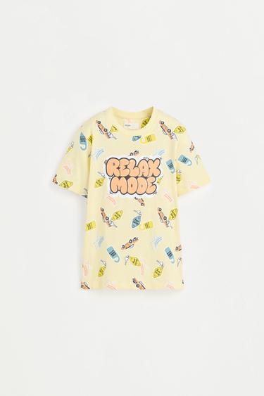 Short printed pyjamas with slogan — PASTEL YELLOW 3