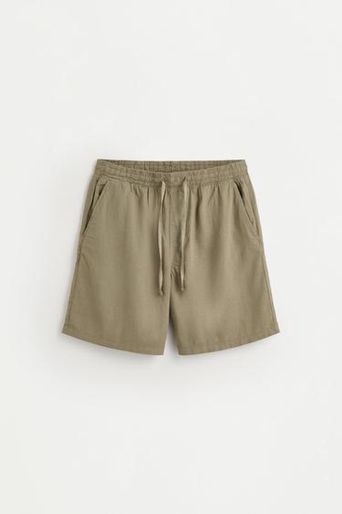 Linen-cotton jogger Bermuda shorts — KHAKI 6