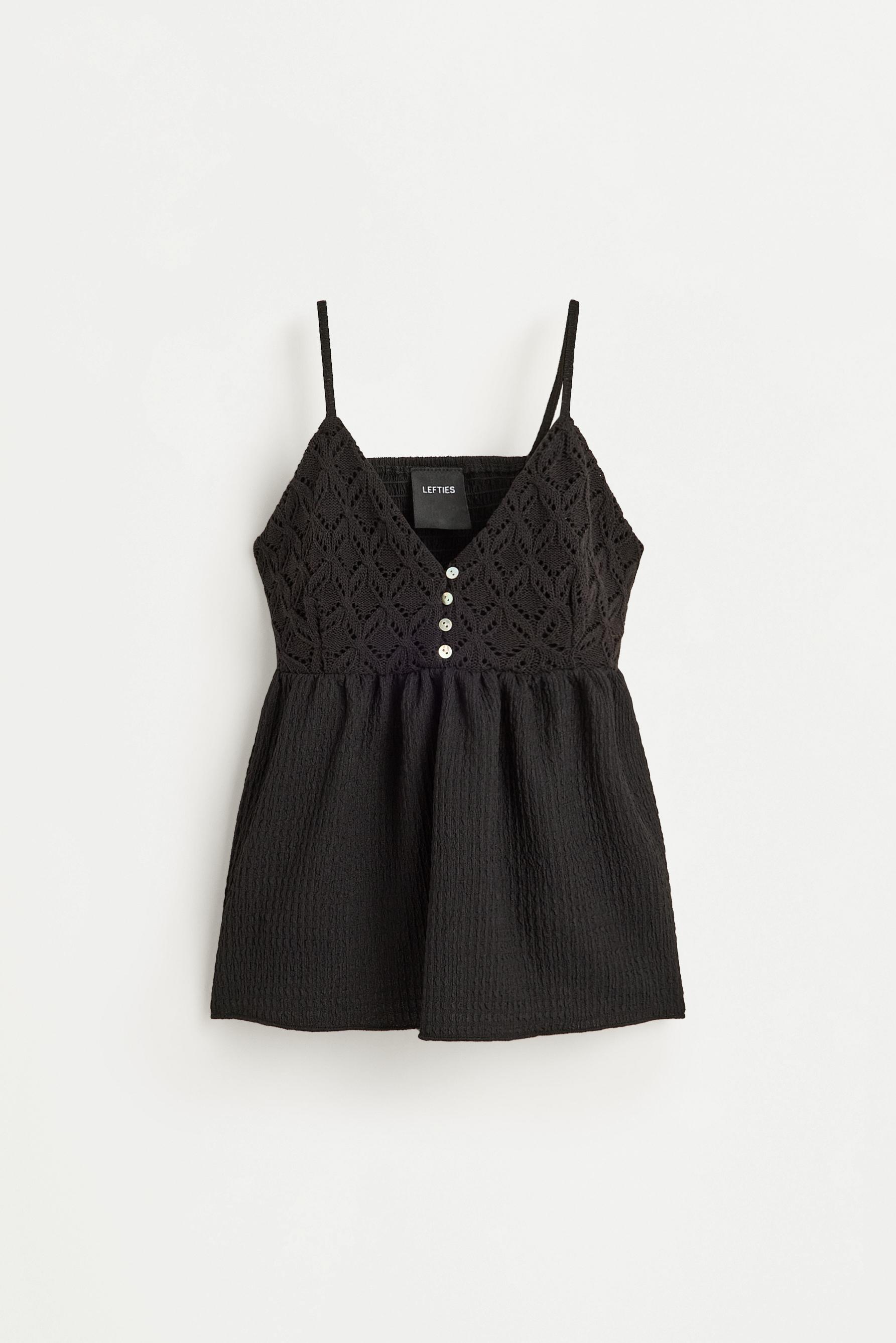 Crochet-effect top — BLACK
