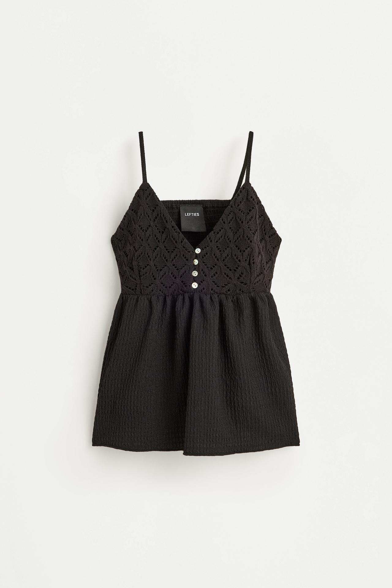 Crochet-effect top — BLACK