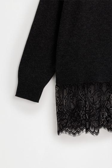 Lace hem sweater — GREY MARL 7