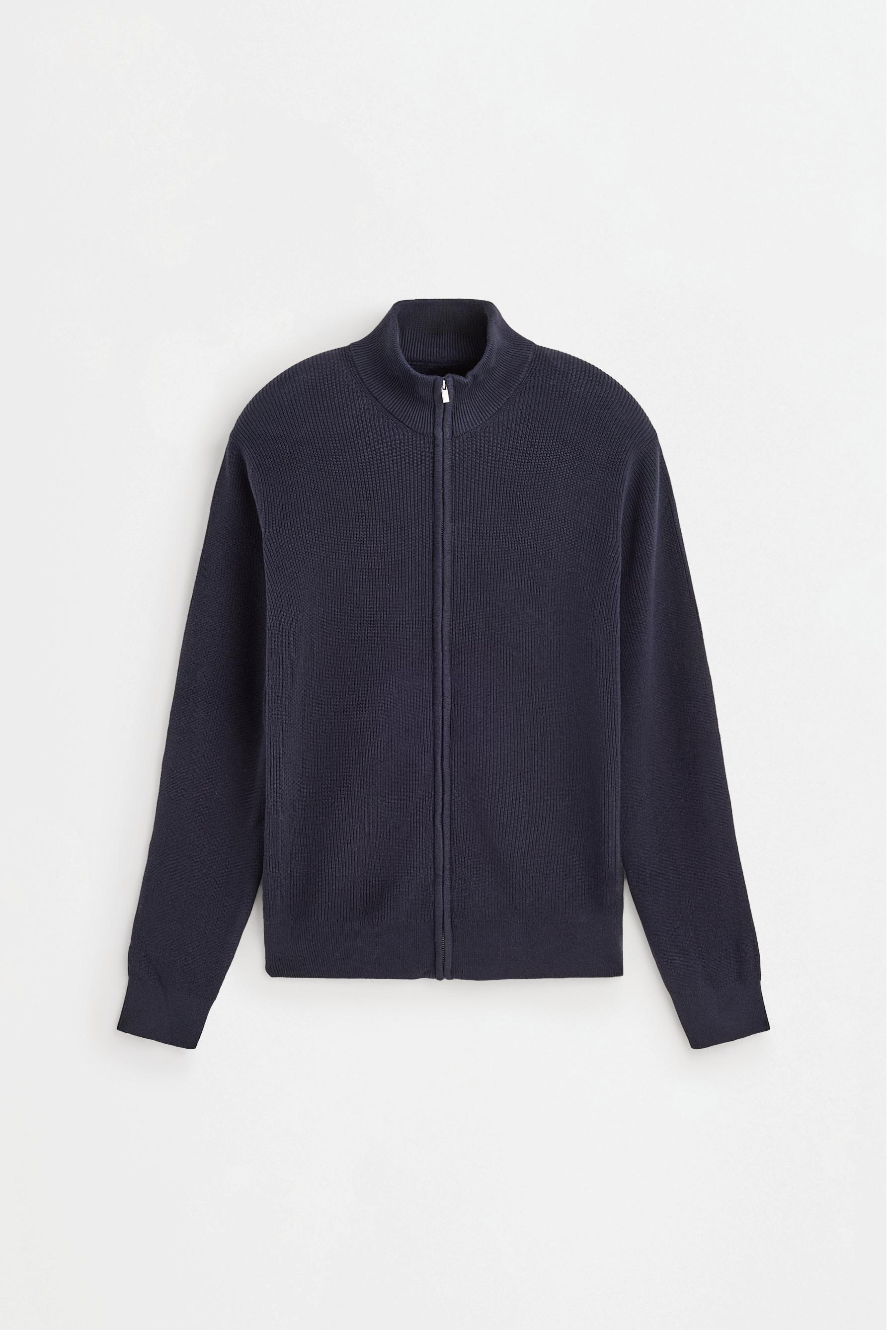 Zip-up knit cardigan — NAVY