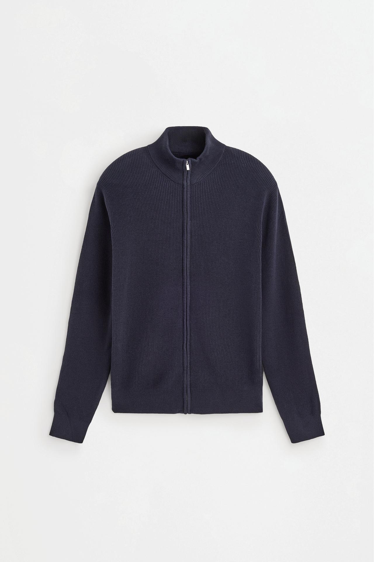 Zip-up knit cardigan — NAVY