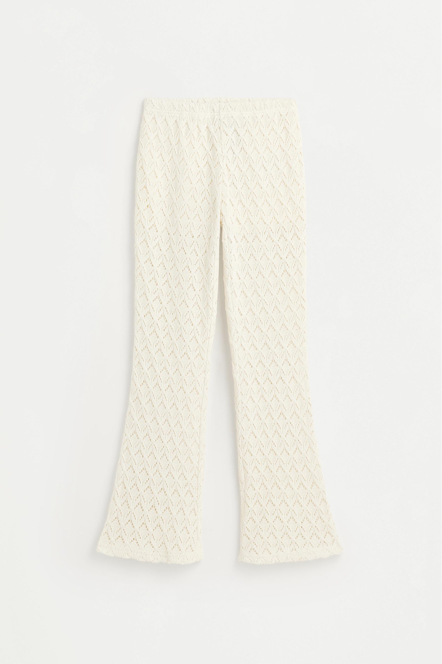 Crochet-effect bell bottom trousers — OFF WHITE