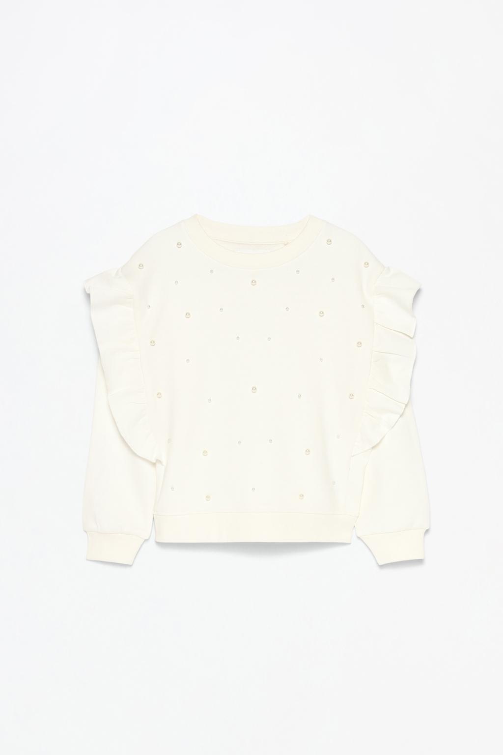 Sweatshirt with appliqués and ruffles