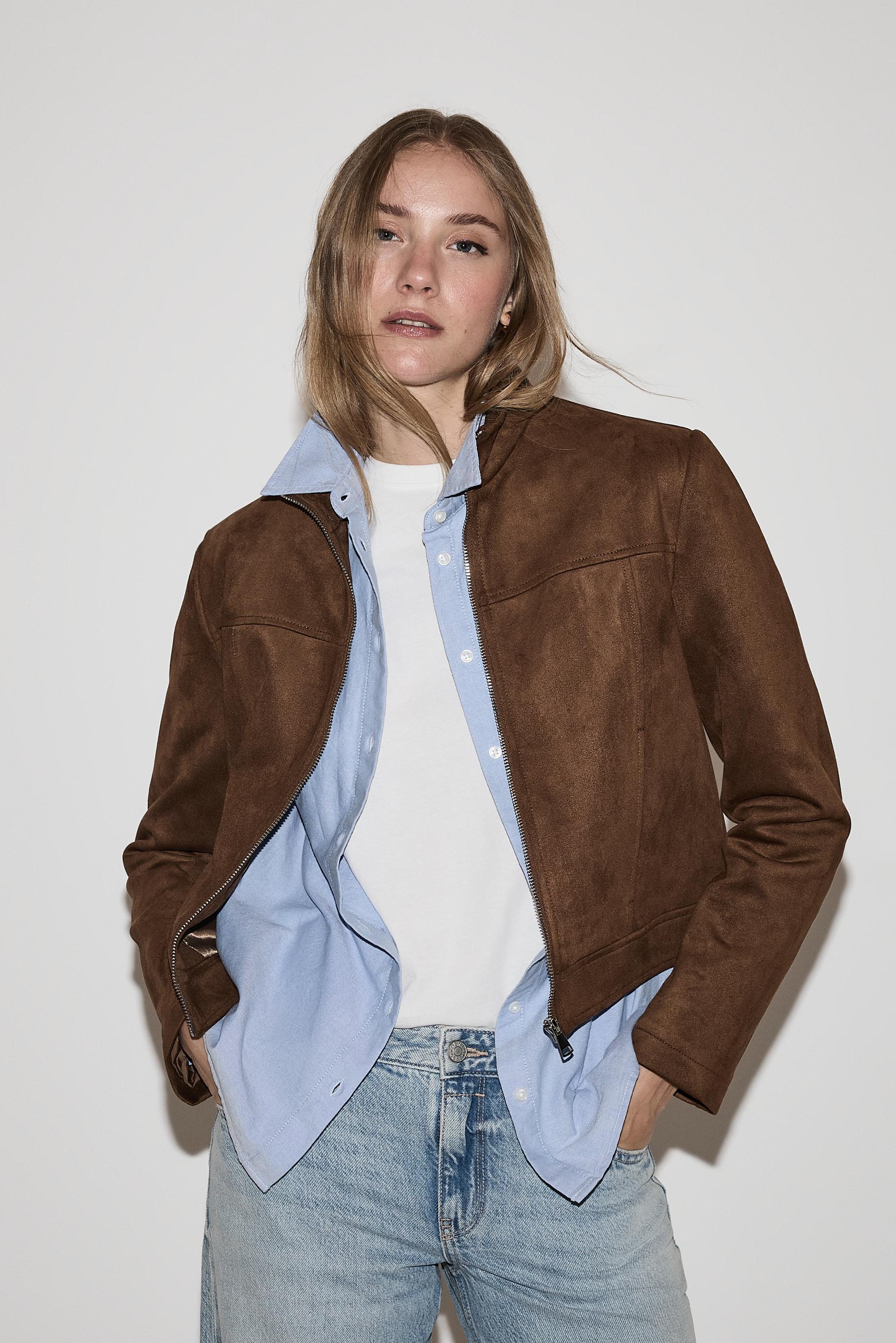 Faux suede jacket — DARK CAMEL