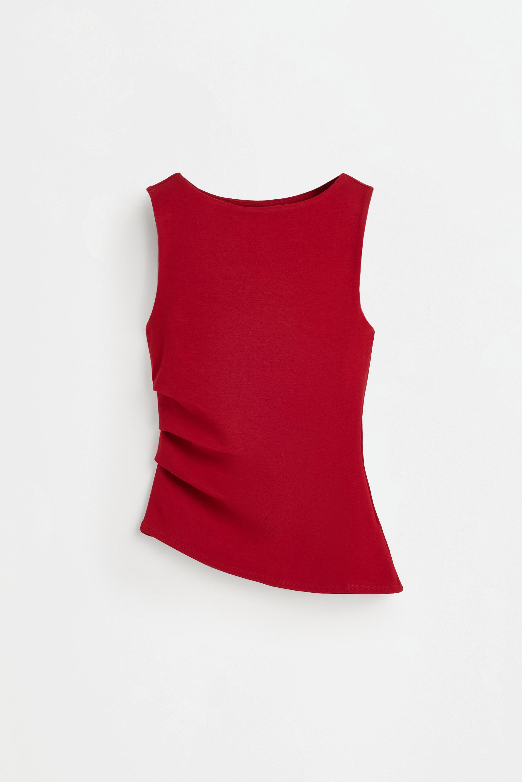 Gathered interlock T-shirt — BRIGHT RED