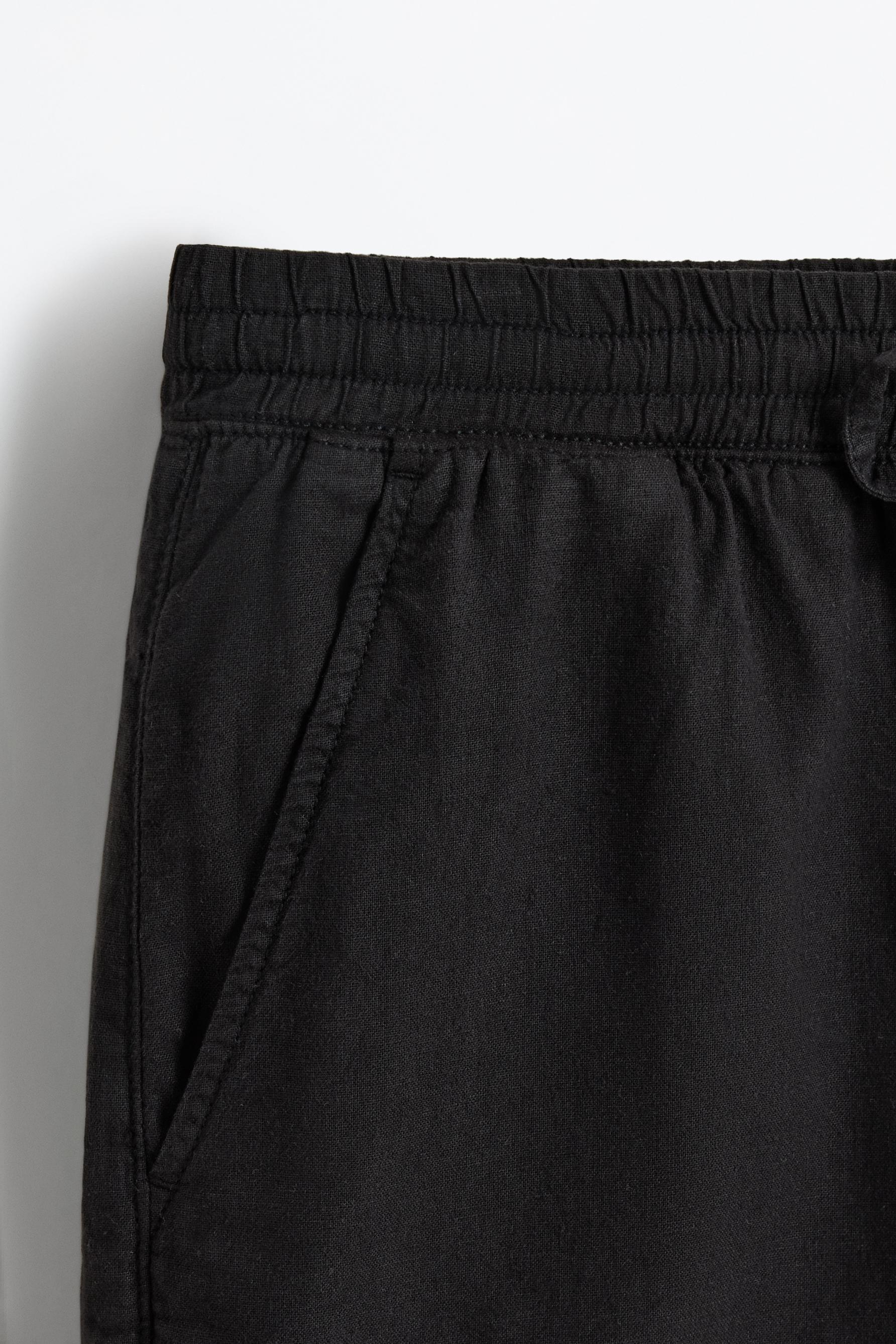 Linen-cotton jogger Bermuda shorts — BLACK