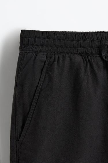 Linen-cotton jogger Bermuda shorts — BLACK 7
