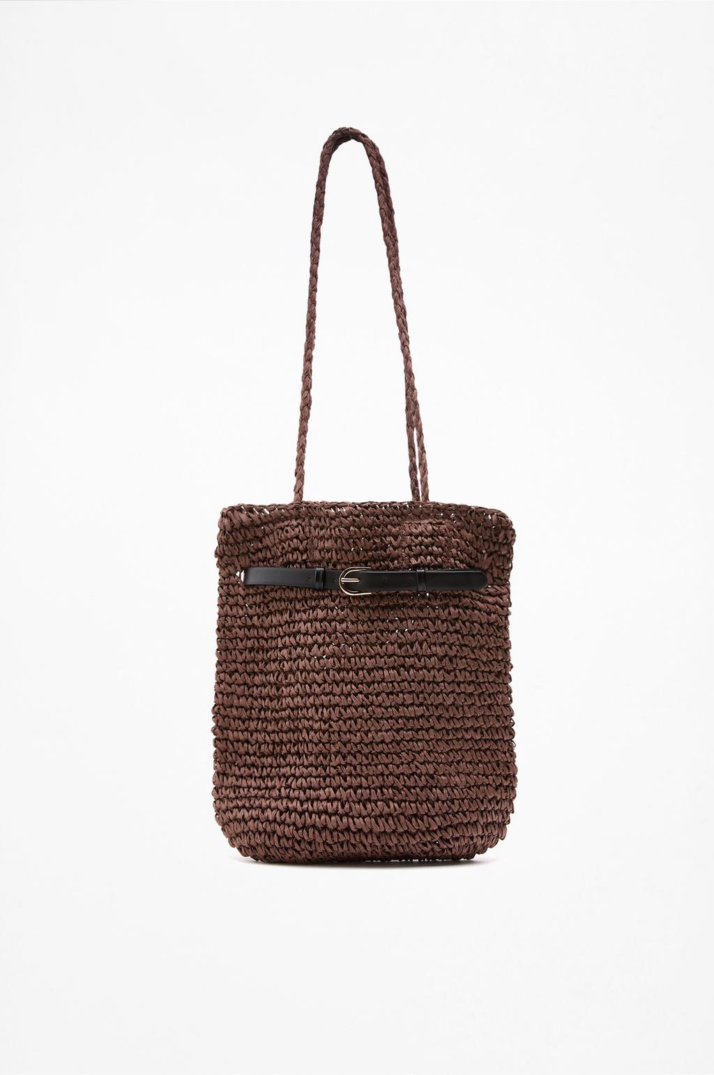 Natural-effect shopper bag with belt detail