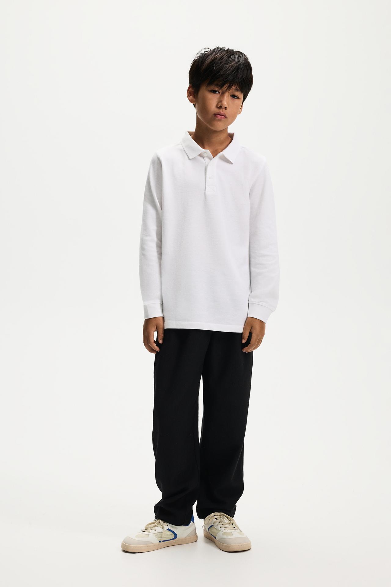 Basic long sleeve polo shirt — WHITE