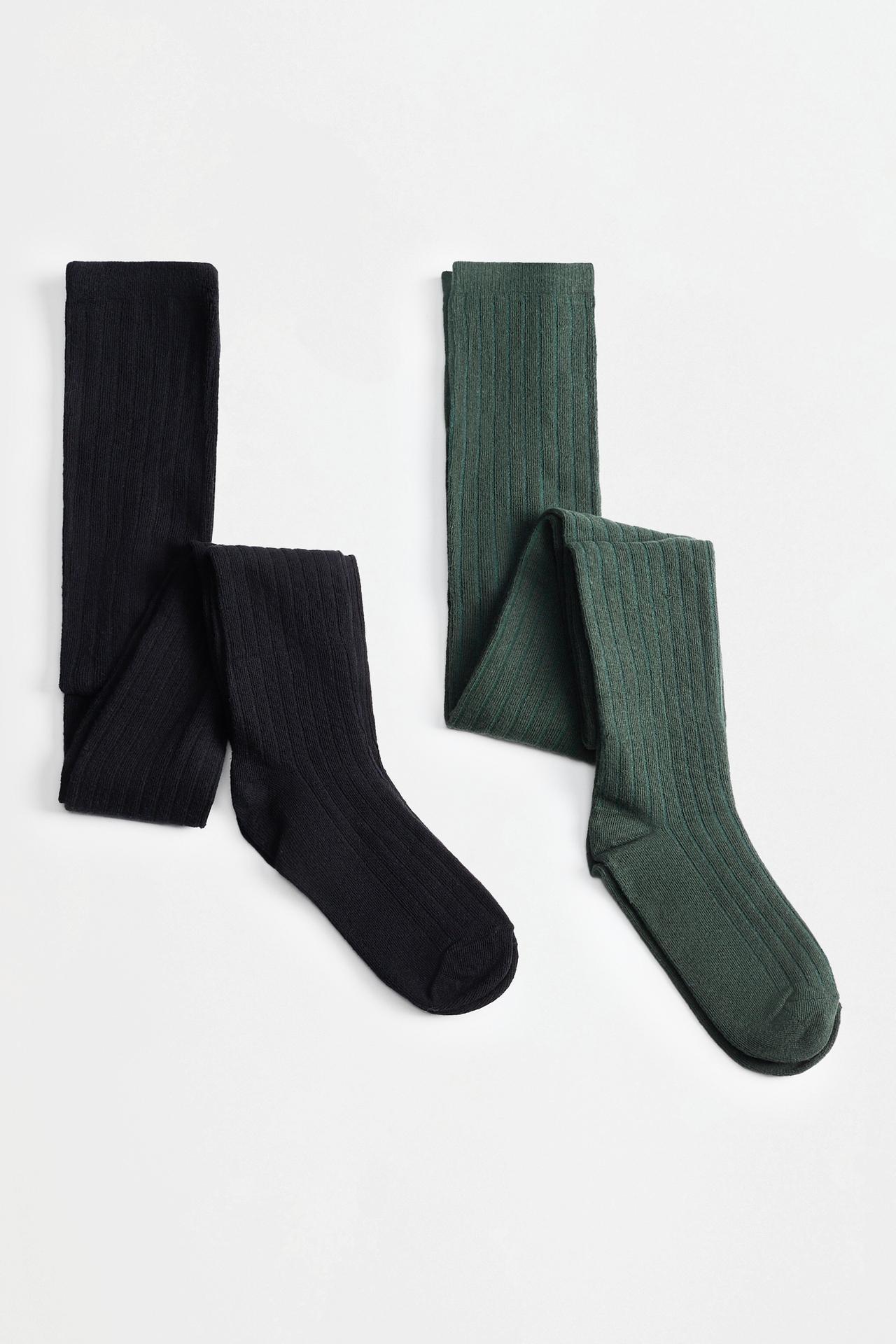 2-pack of ribbed tights — DARK GREEN