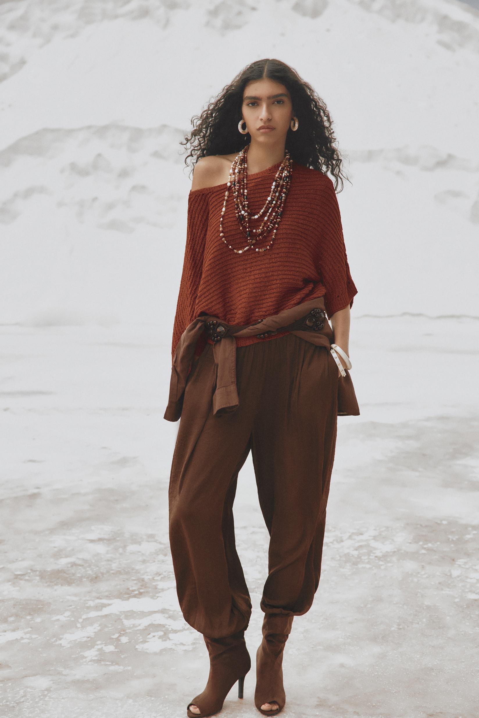 Textured sarouel trousers — BROWN