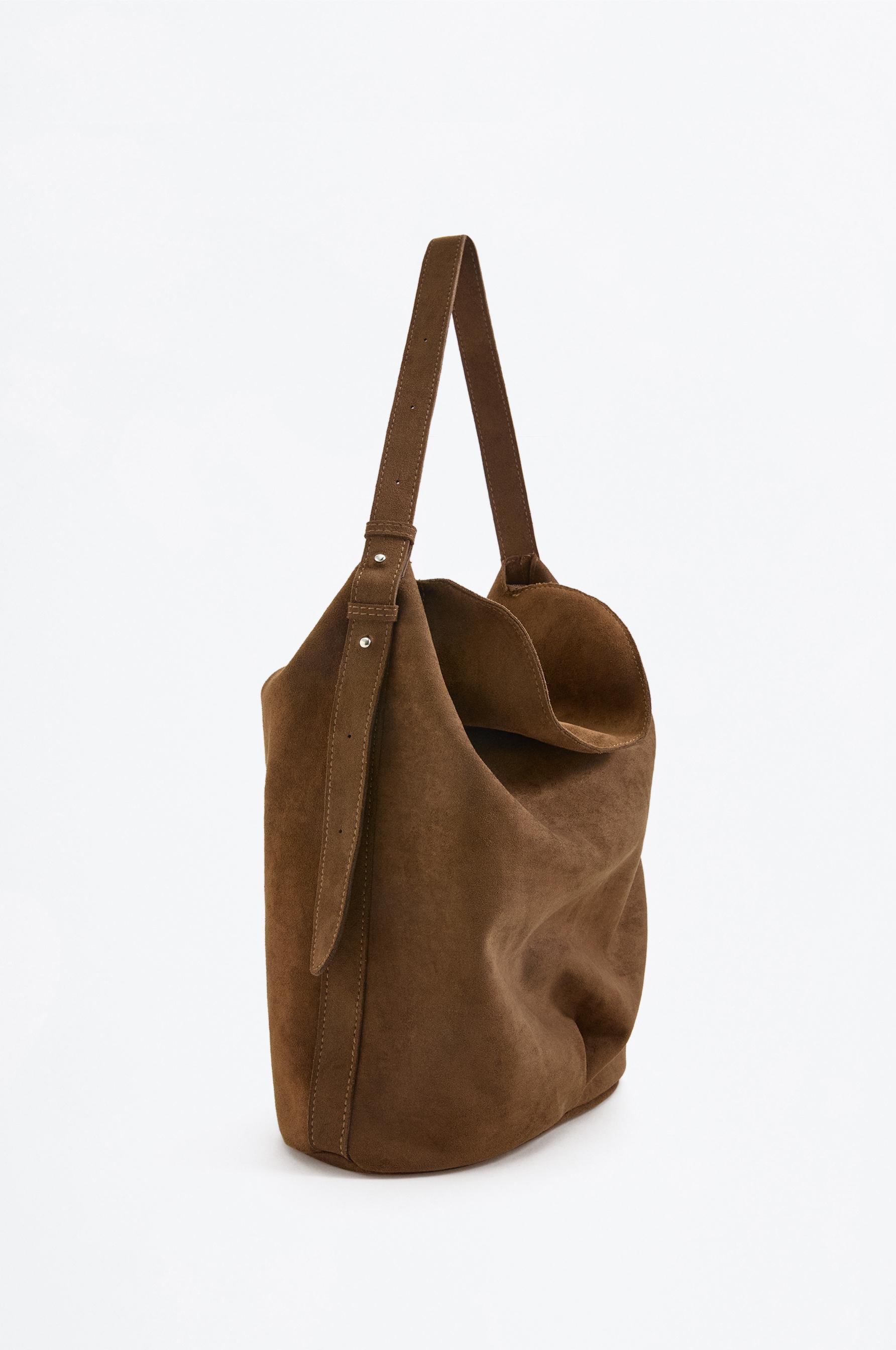 FAUX SUEDE SHOULDER BAG — BROWN