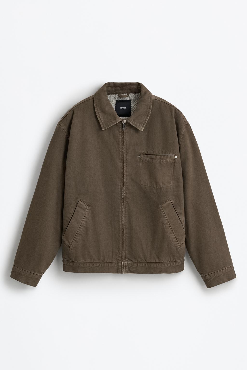 Quilted denim jacket with faux shearling