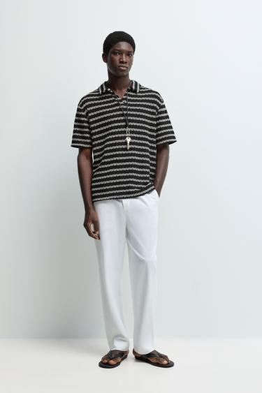 Textured striped polo shirt — BLACK 2