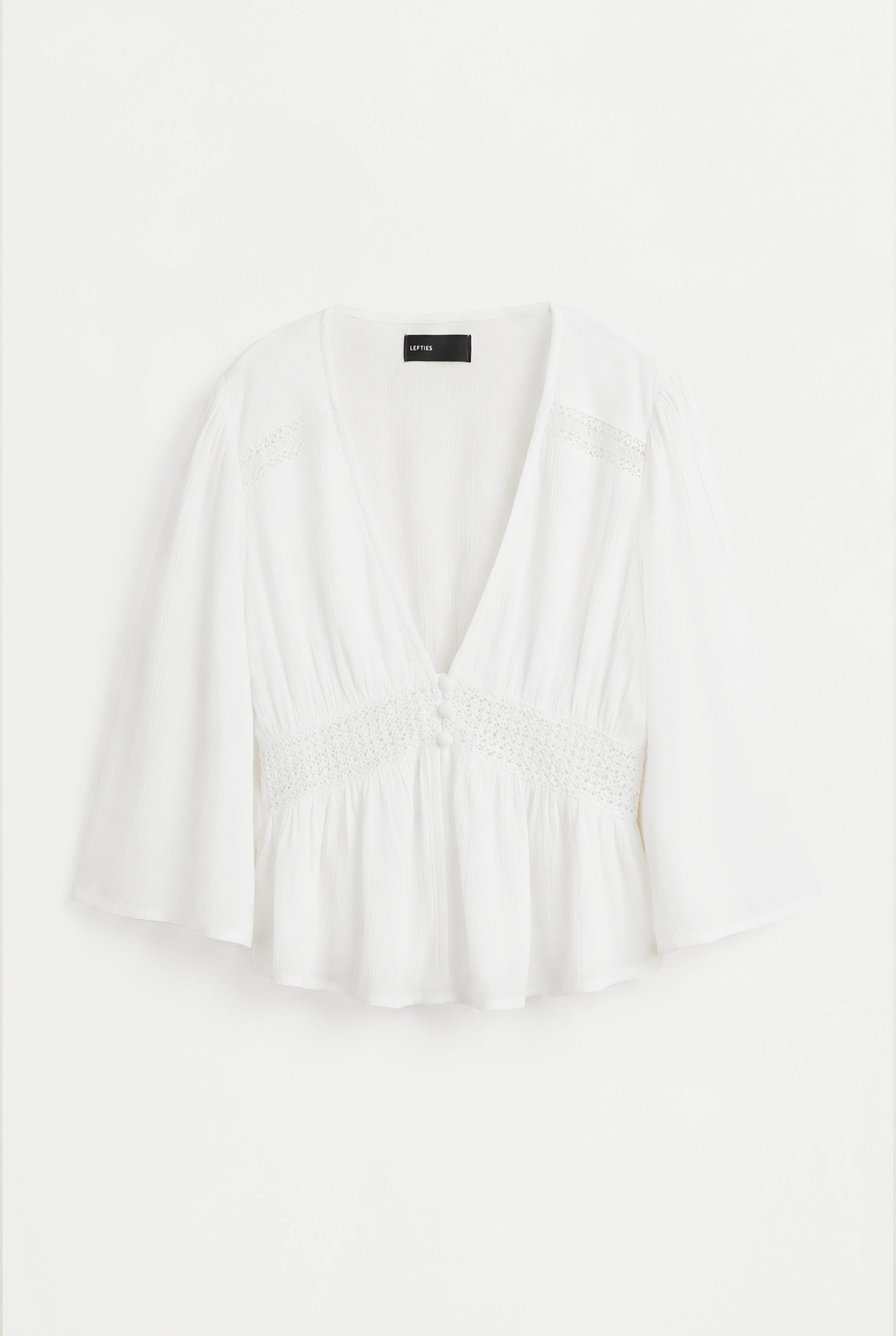Textured shirt with lace inserts — WHITE