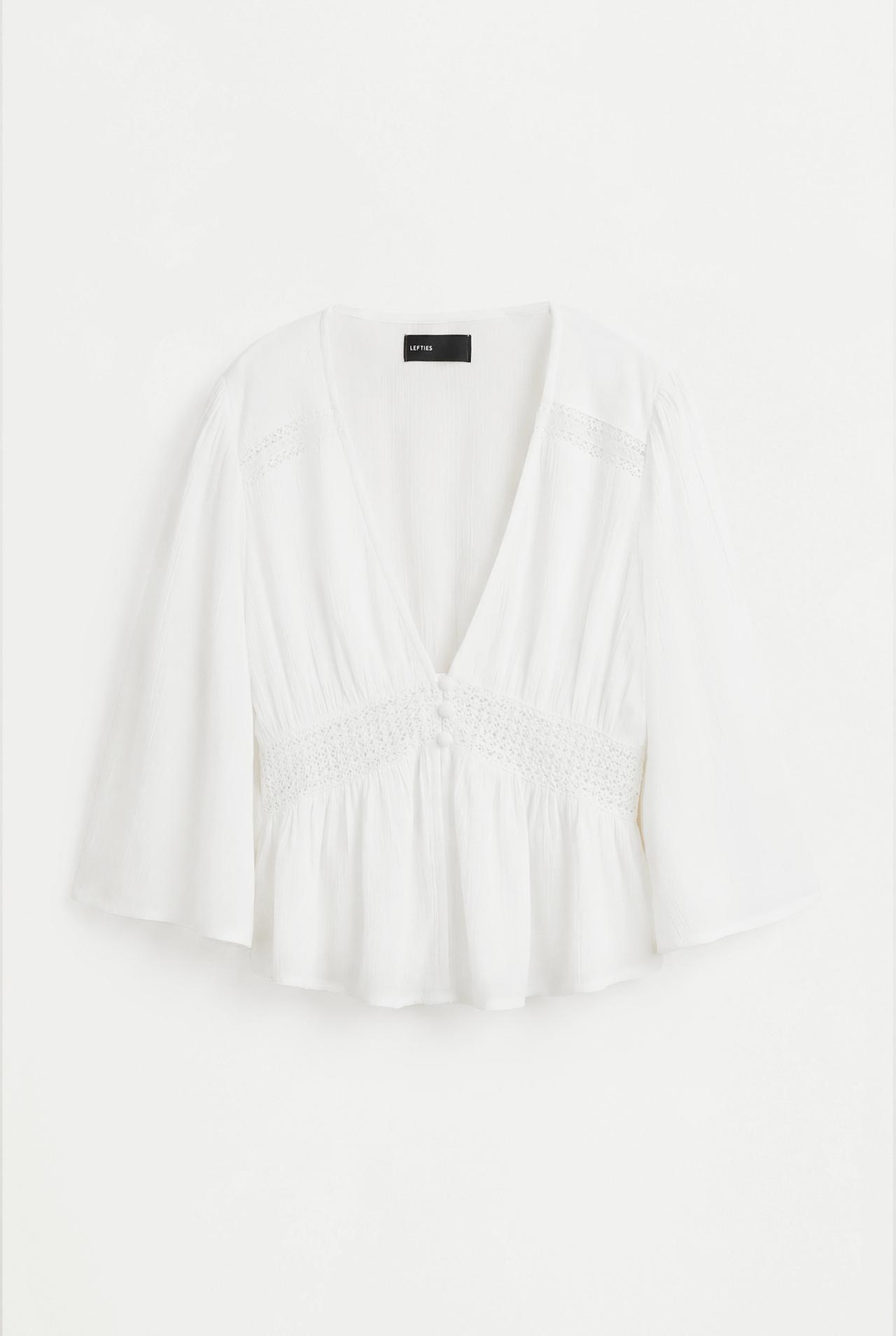 Textured shirt with lace inserts — WHITE