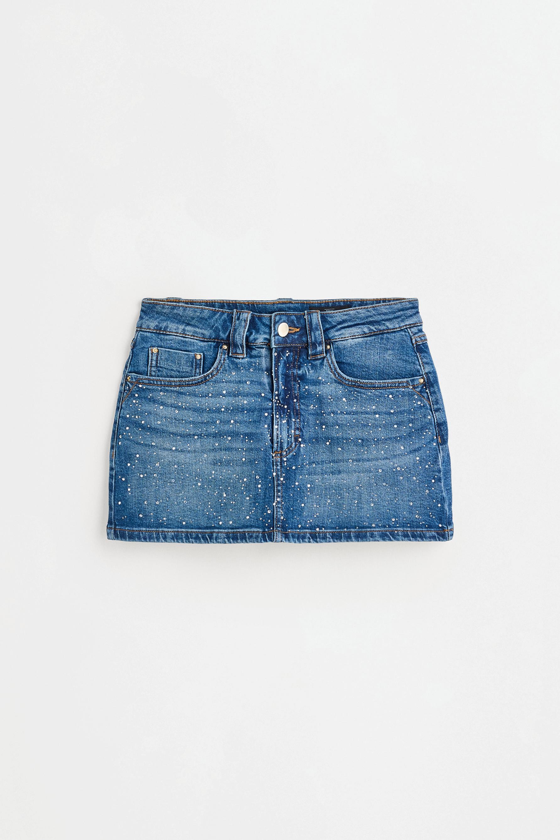 Rhinestone denim skort — FADED INDIGO