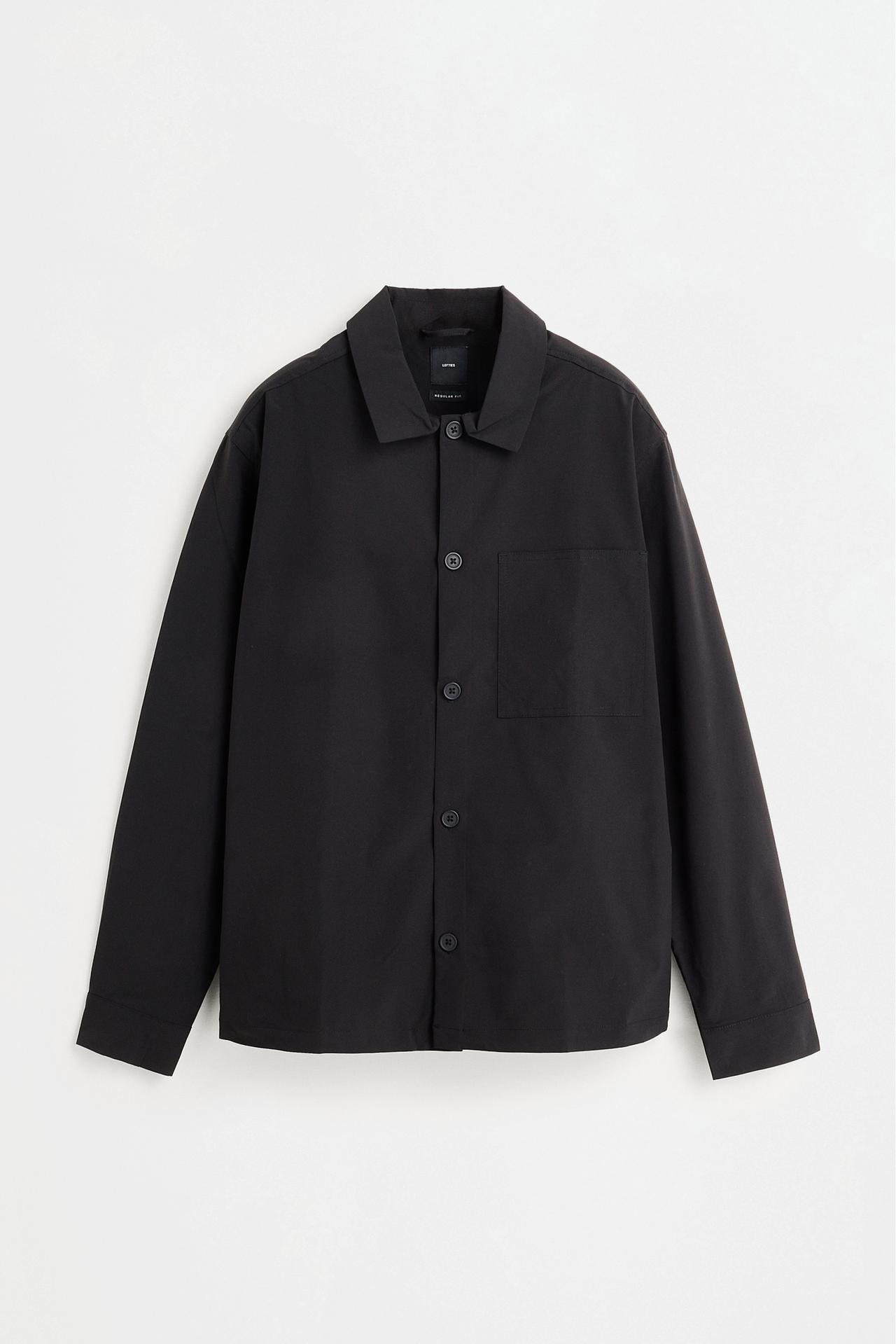 Button-Front Overshirt with Pocket — BLACK