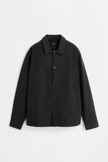 Button-Front Overshirt with Pocket — BLACK 6