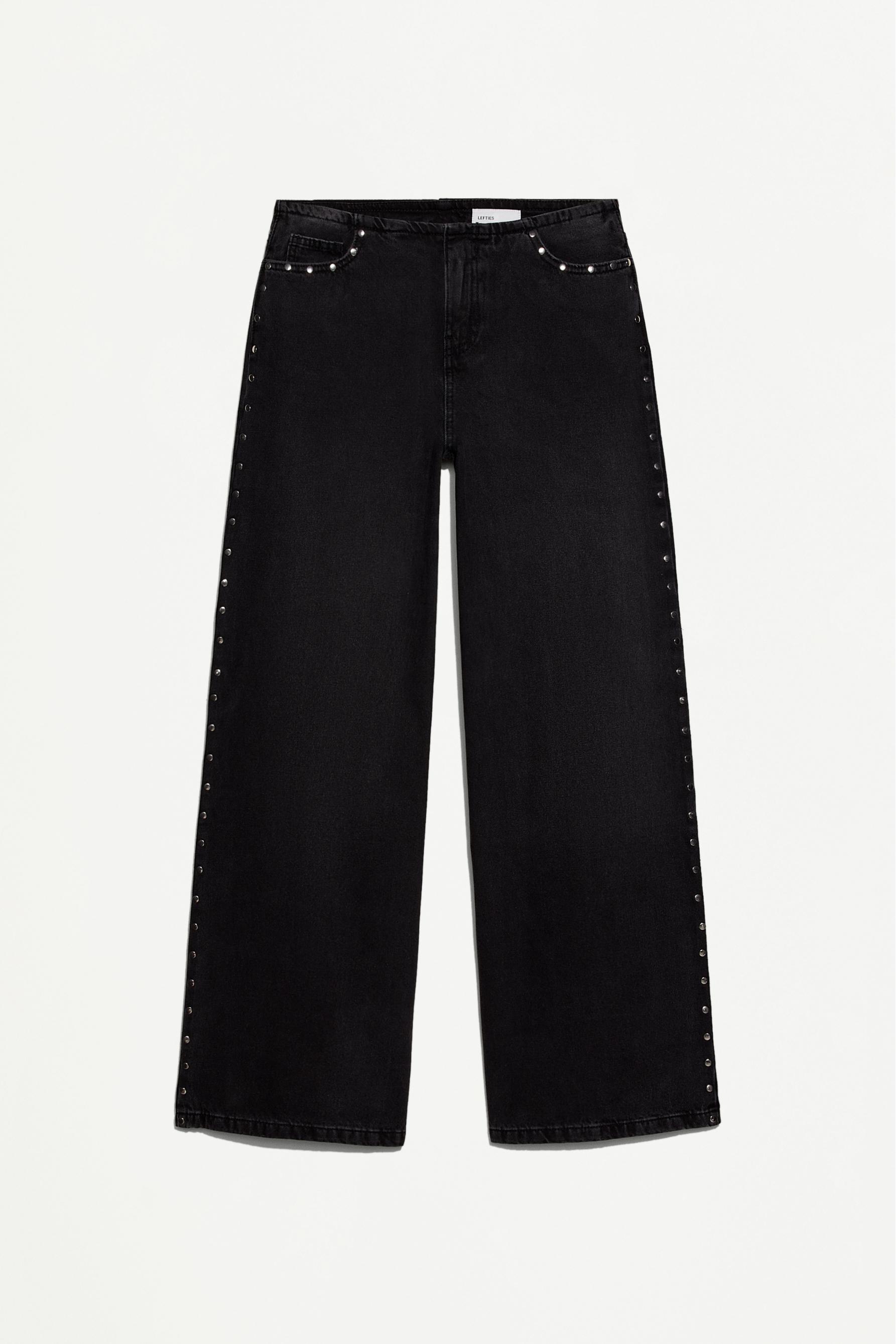 Wide-leg stud jeans — BLACK
