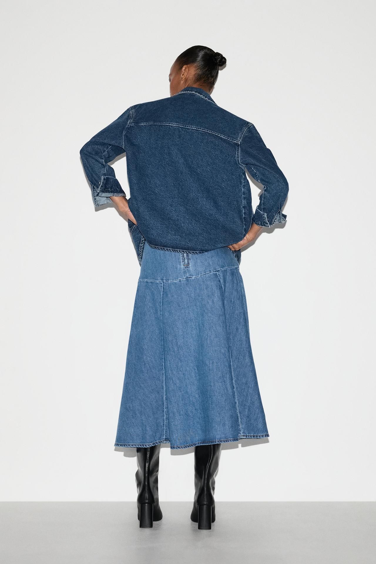 A-line midi denim skirt — INDIGO