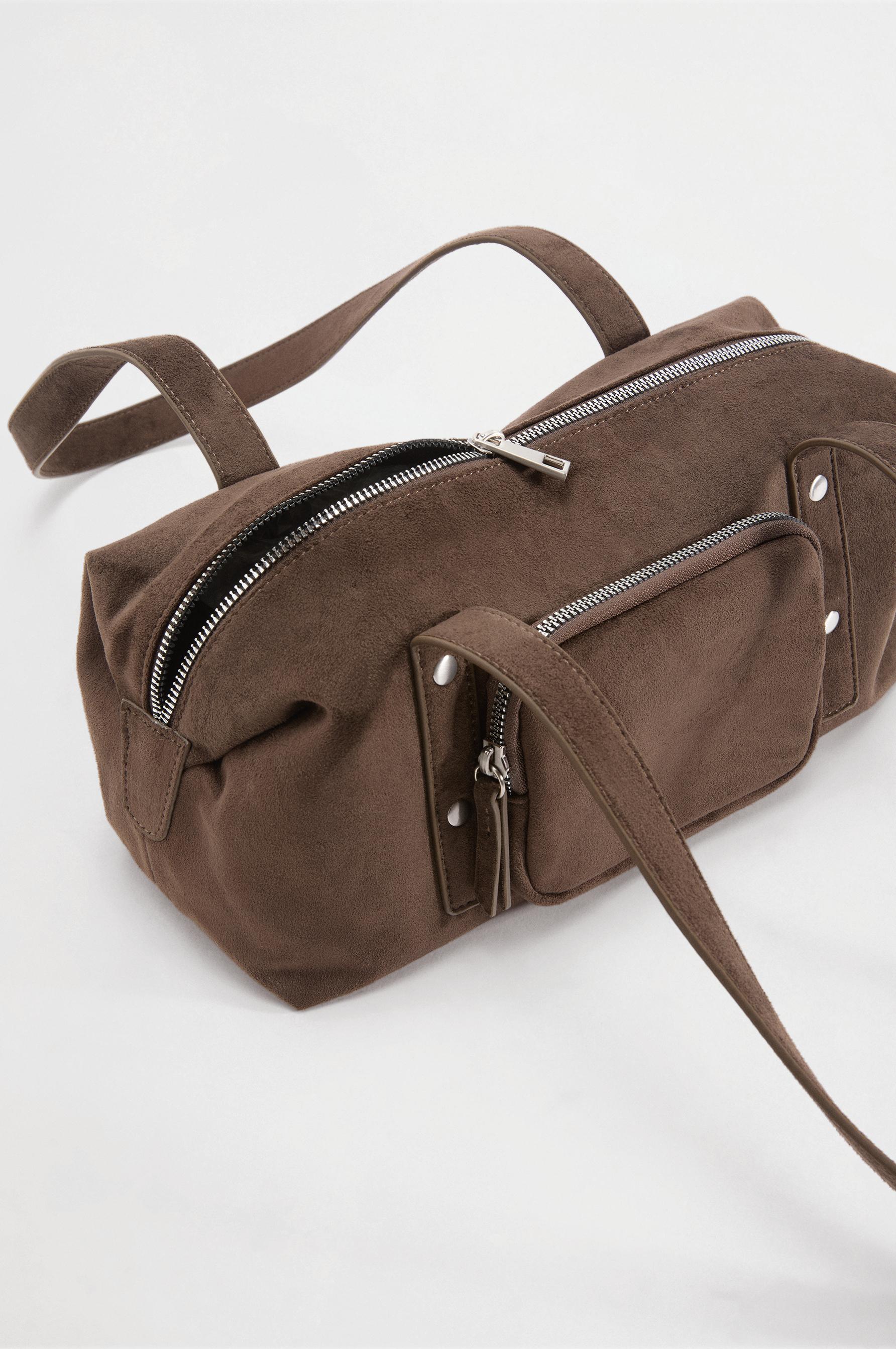 Faux suede shoulder bag — KHAKI
