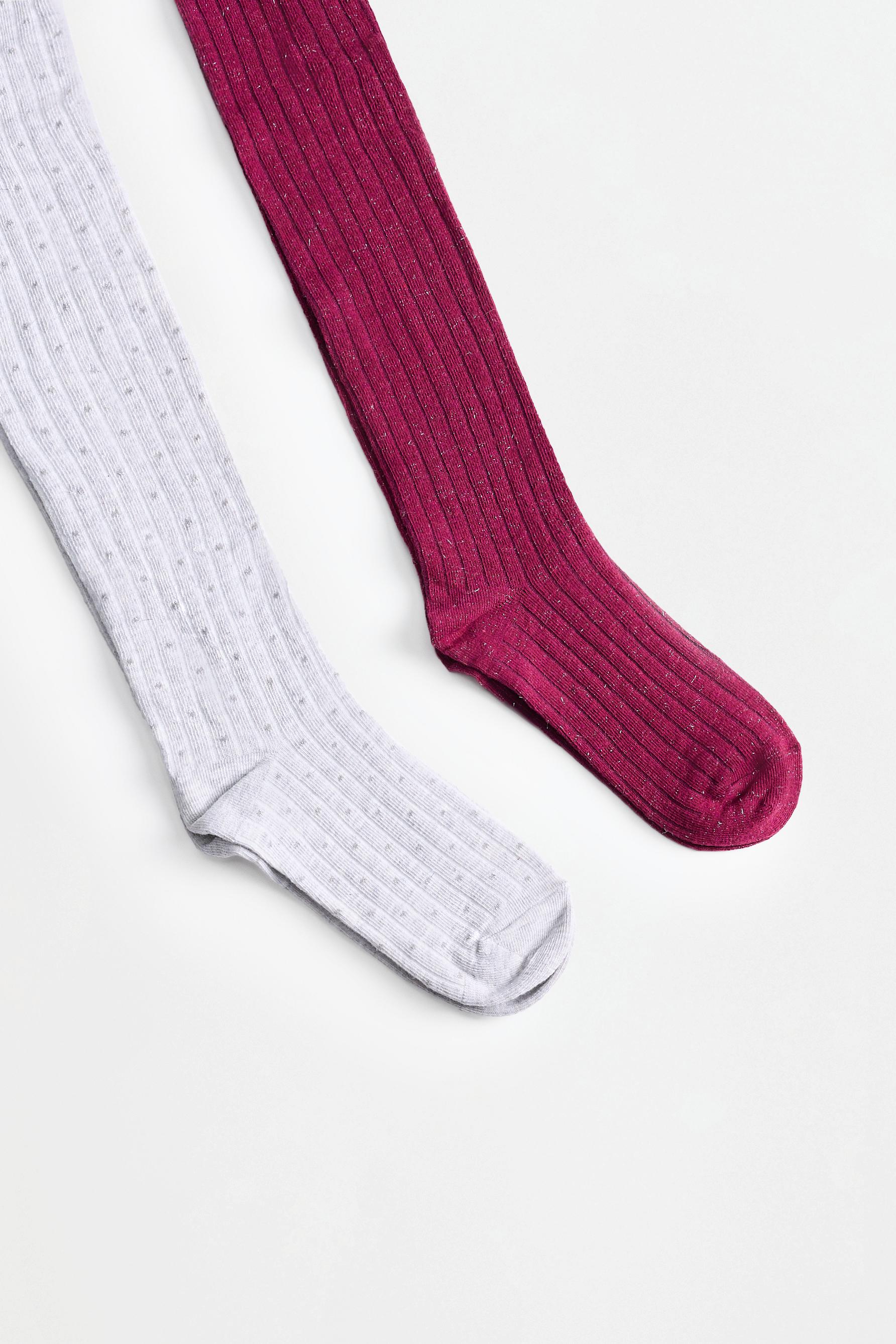 2-pack of glittery ribbed tights — BURGUNDY