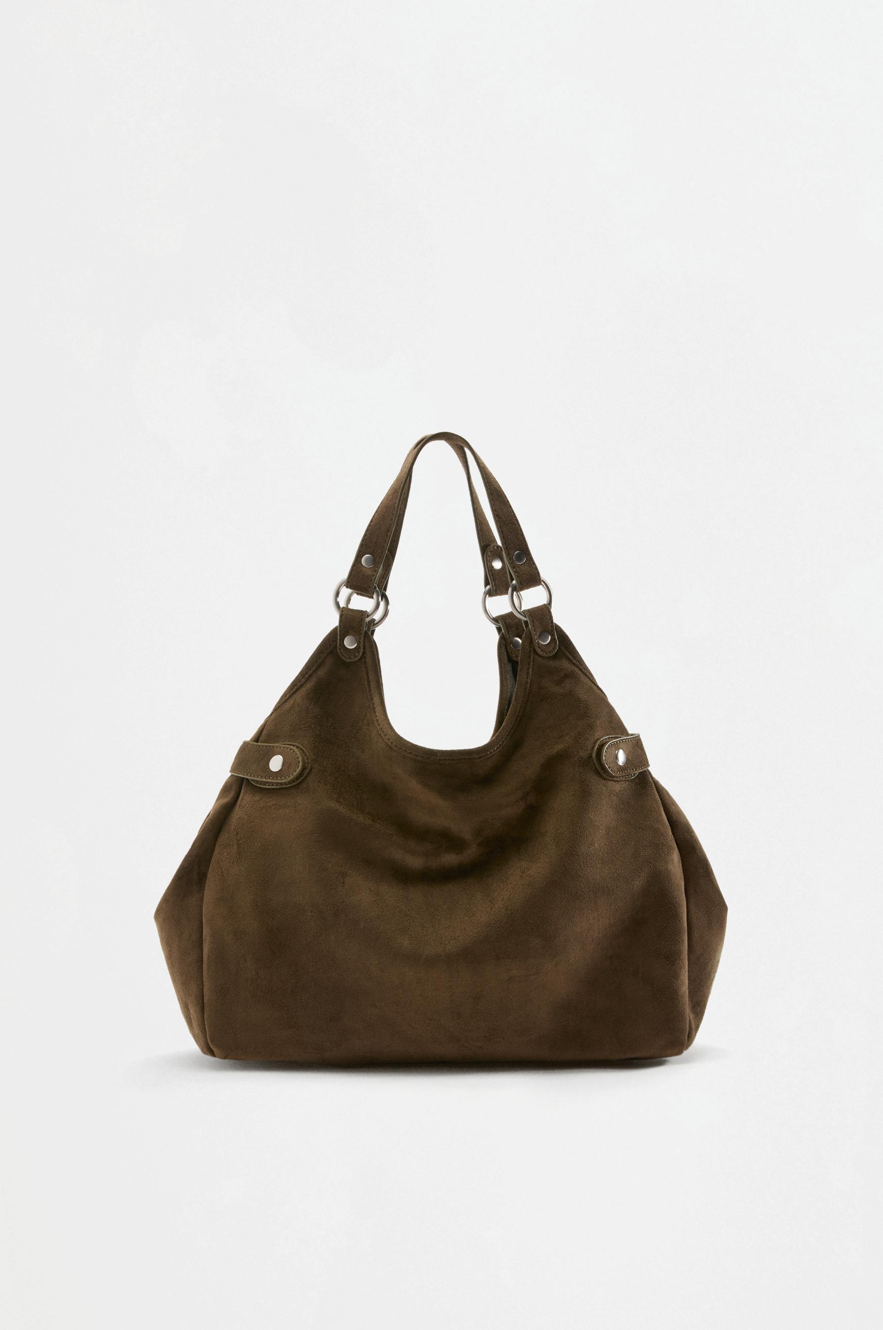 Faux suede ring shopper bag — KHAKI