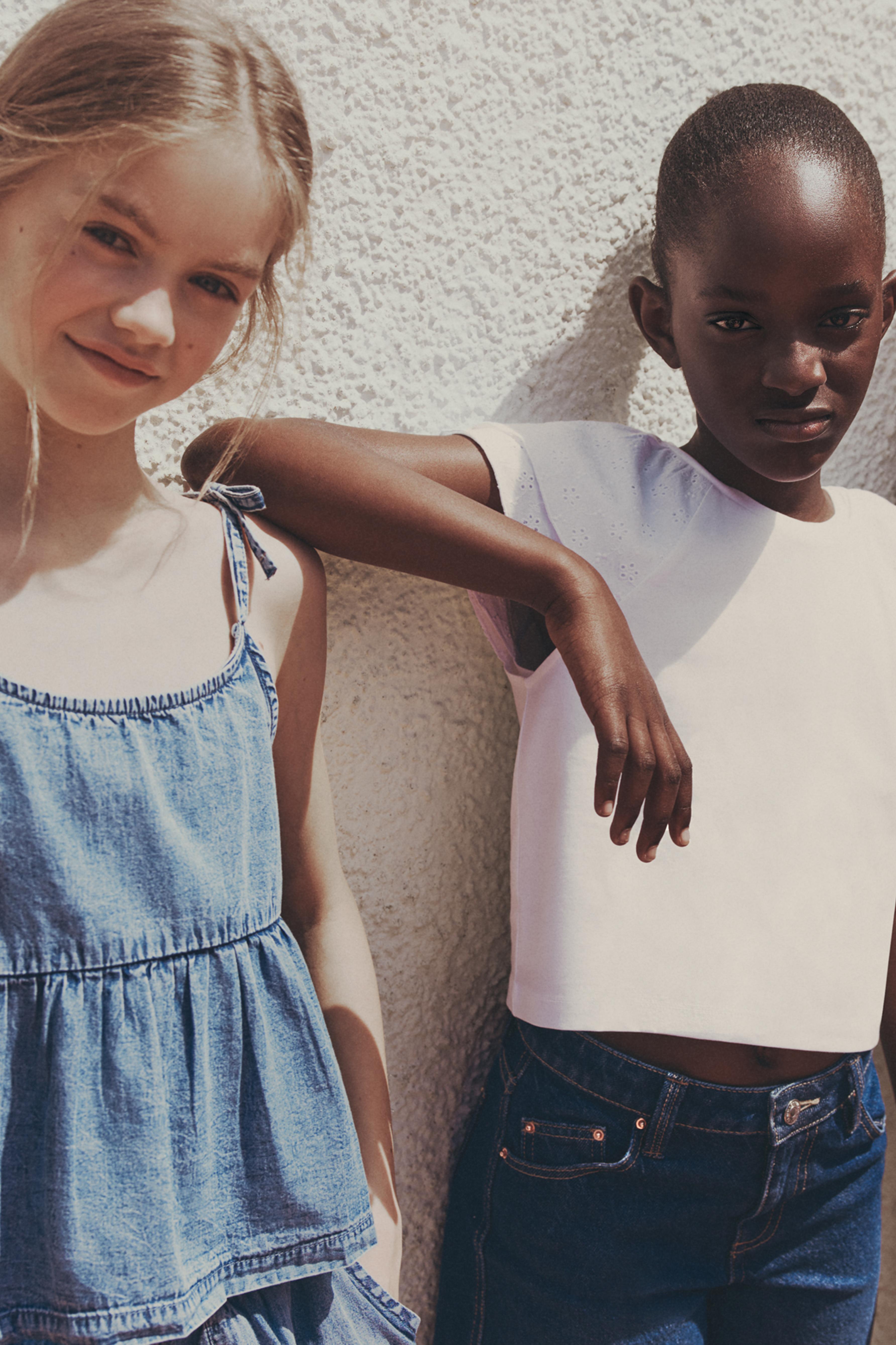 Denim tie-strap top — PALE BLUE