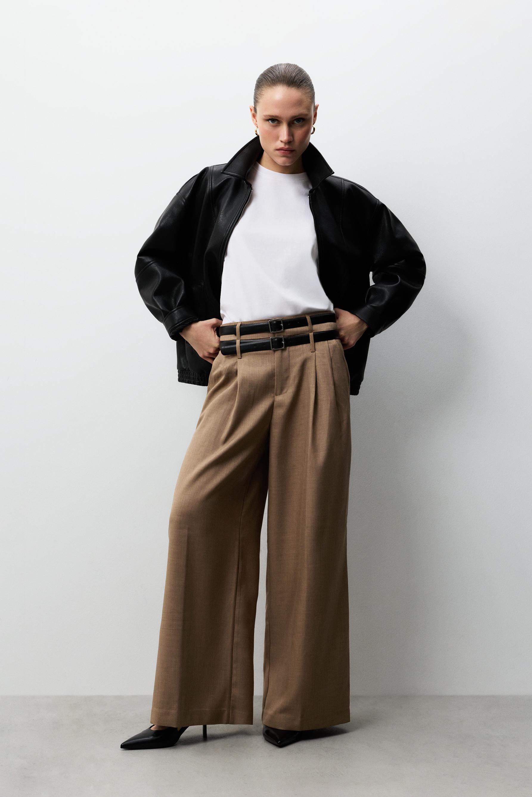 Pantalón wide leg doble cinturón