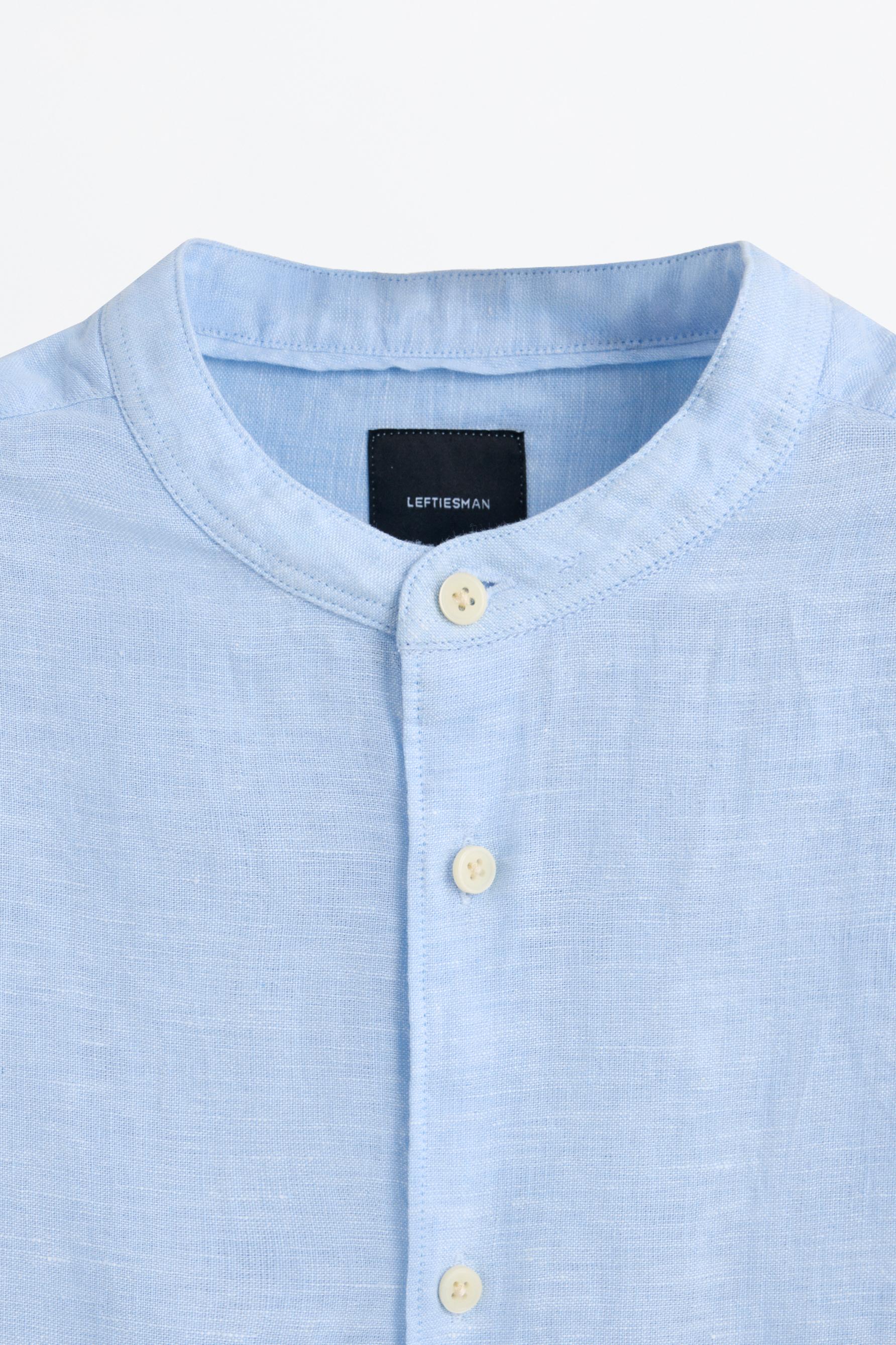 Linen and cotton stand collar shirt — SKY BLUE