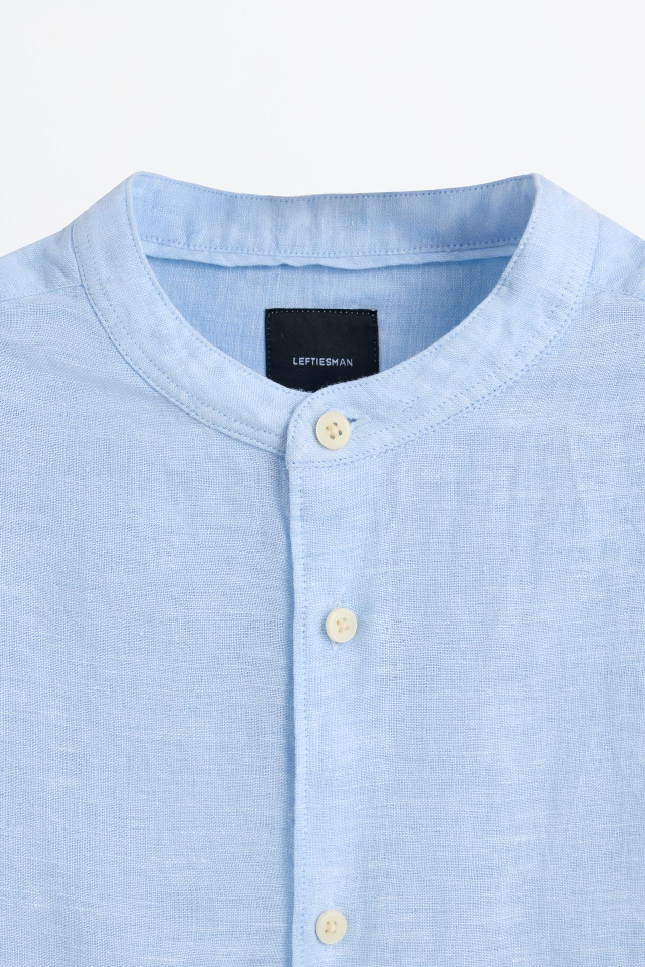 Linen and cotton stand collar shirt — SKY BLUE
