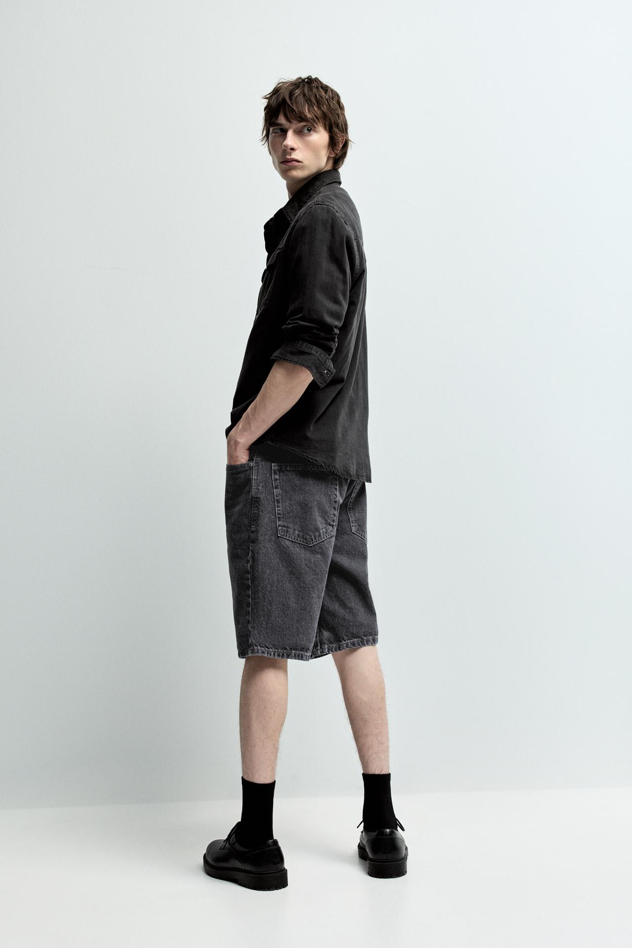Regular fit denim Bermuda shorts — CHARCOAL