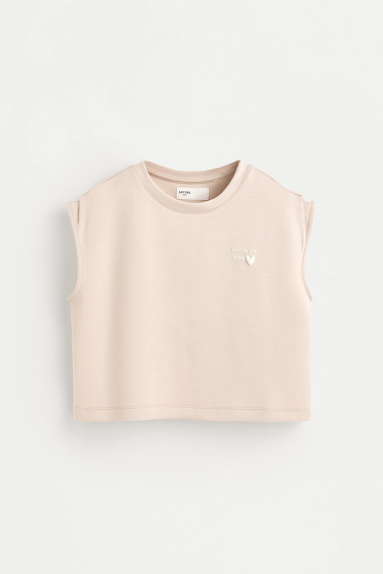 Cropped fluid plush T-shirt — BEIGE