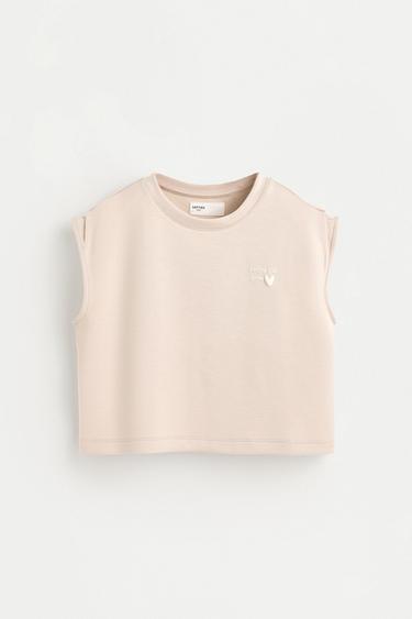 Cropped fluid plush T-shirt — BEIGE 1