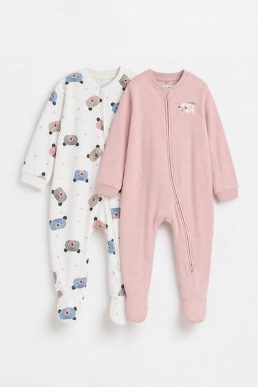 Pack of 2 all-over heart print sleepsuits — ROSE PINK 1