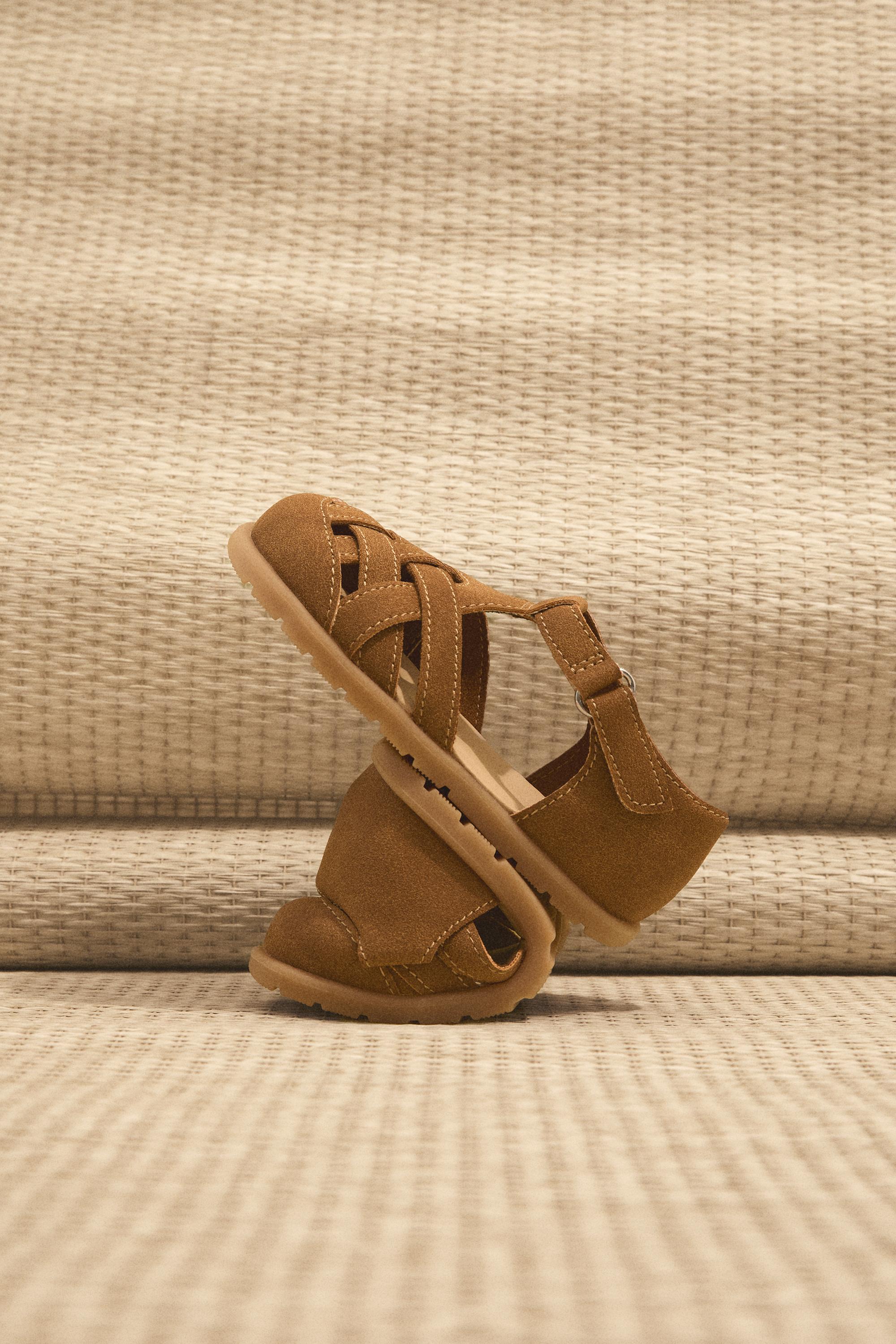 BRAIDED BAREFOOT CAGE SANDALS — BROWN