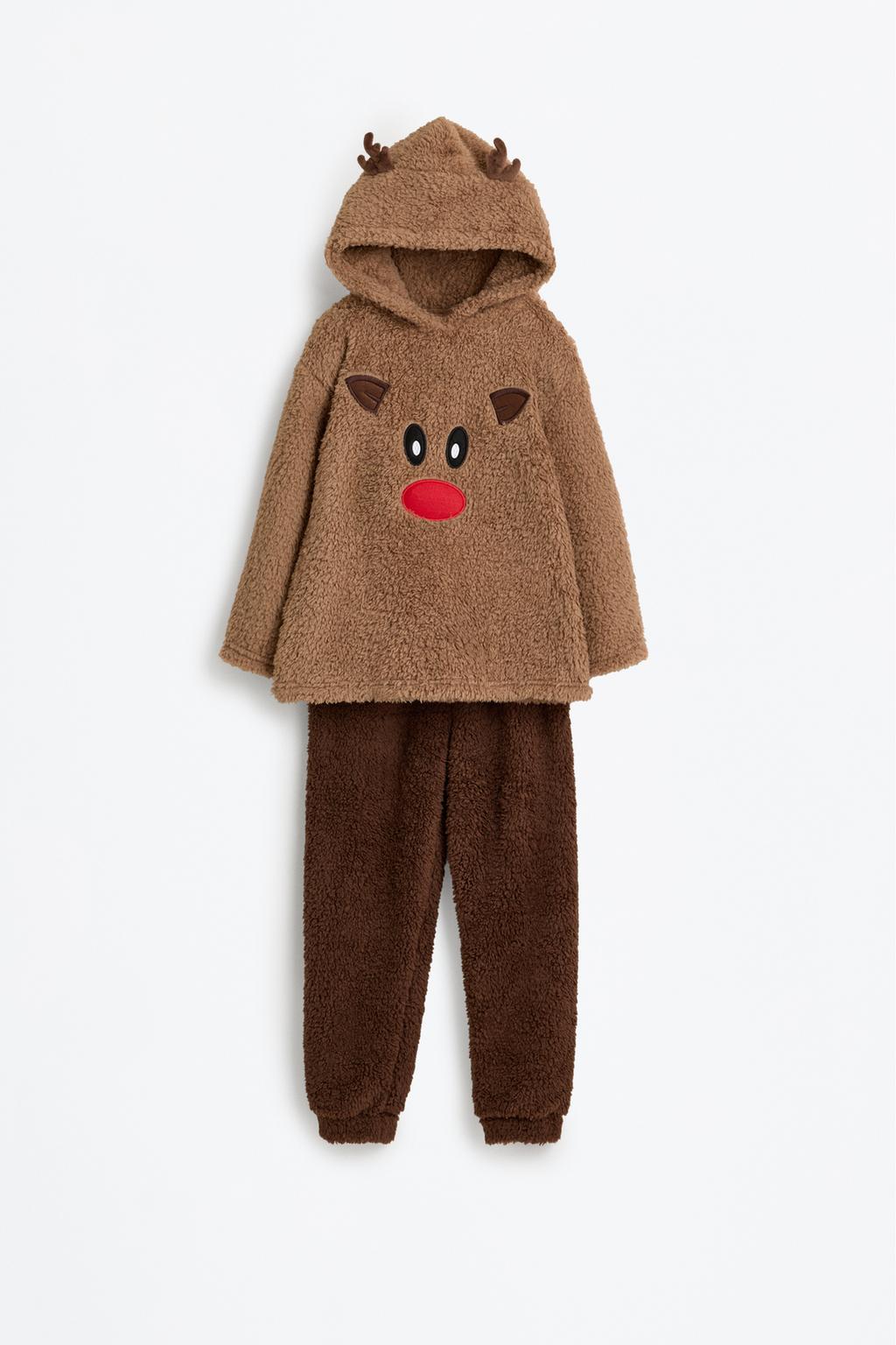 Kids | Reindeer faux fur hooded pyjamas