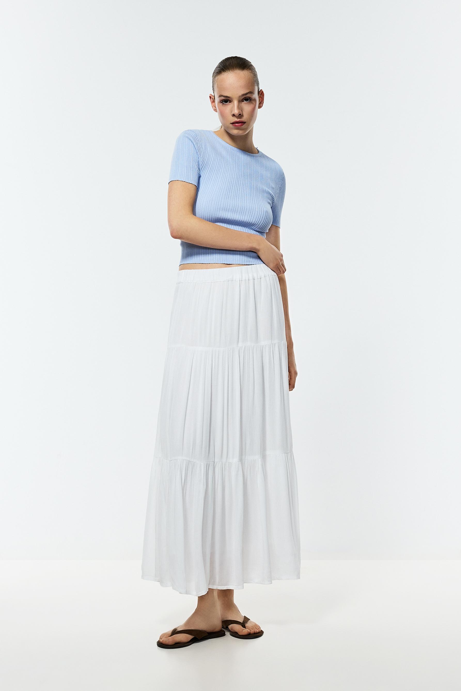 Basic ribbed knit top — SKY BLUE