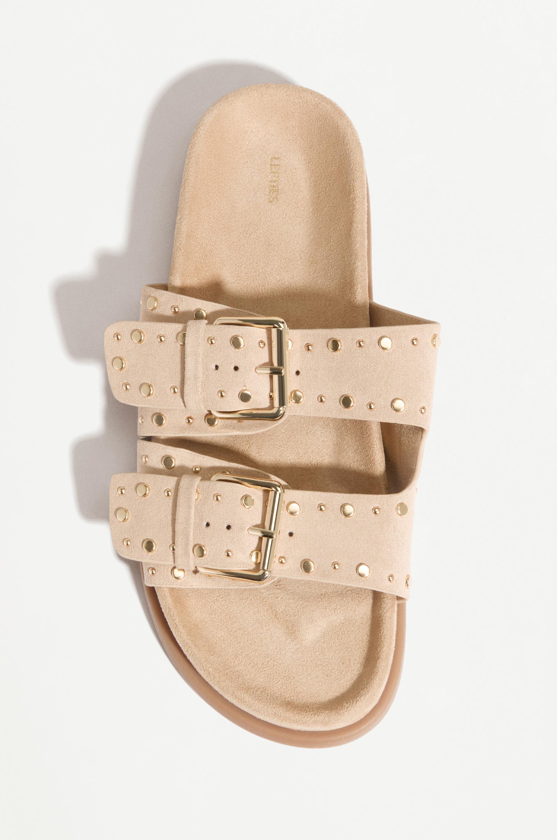 Double buckle stud sandals — BROWN