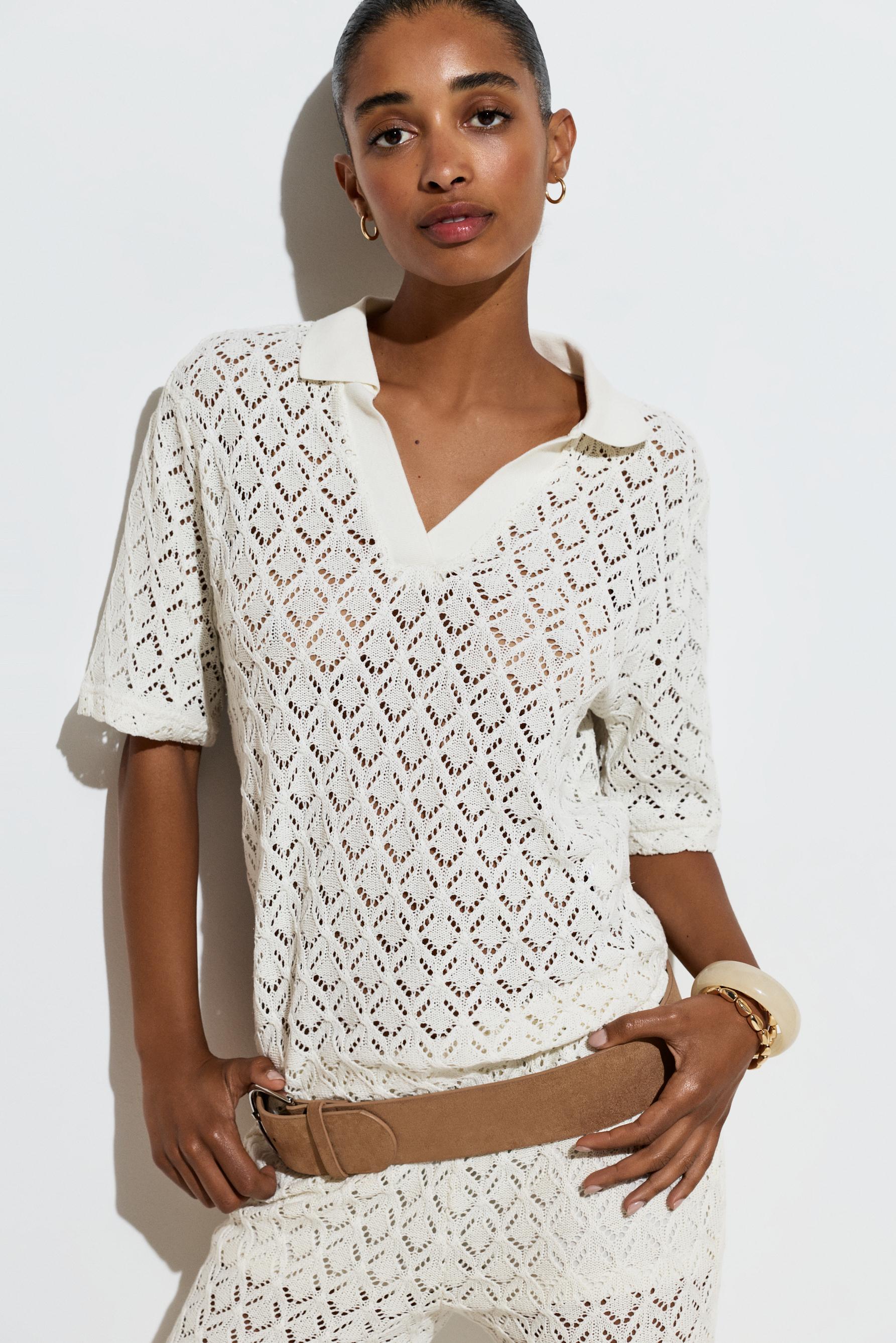 Crochet-effect polo shirt — OFF WHITE